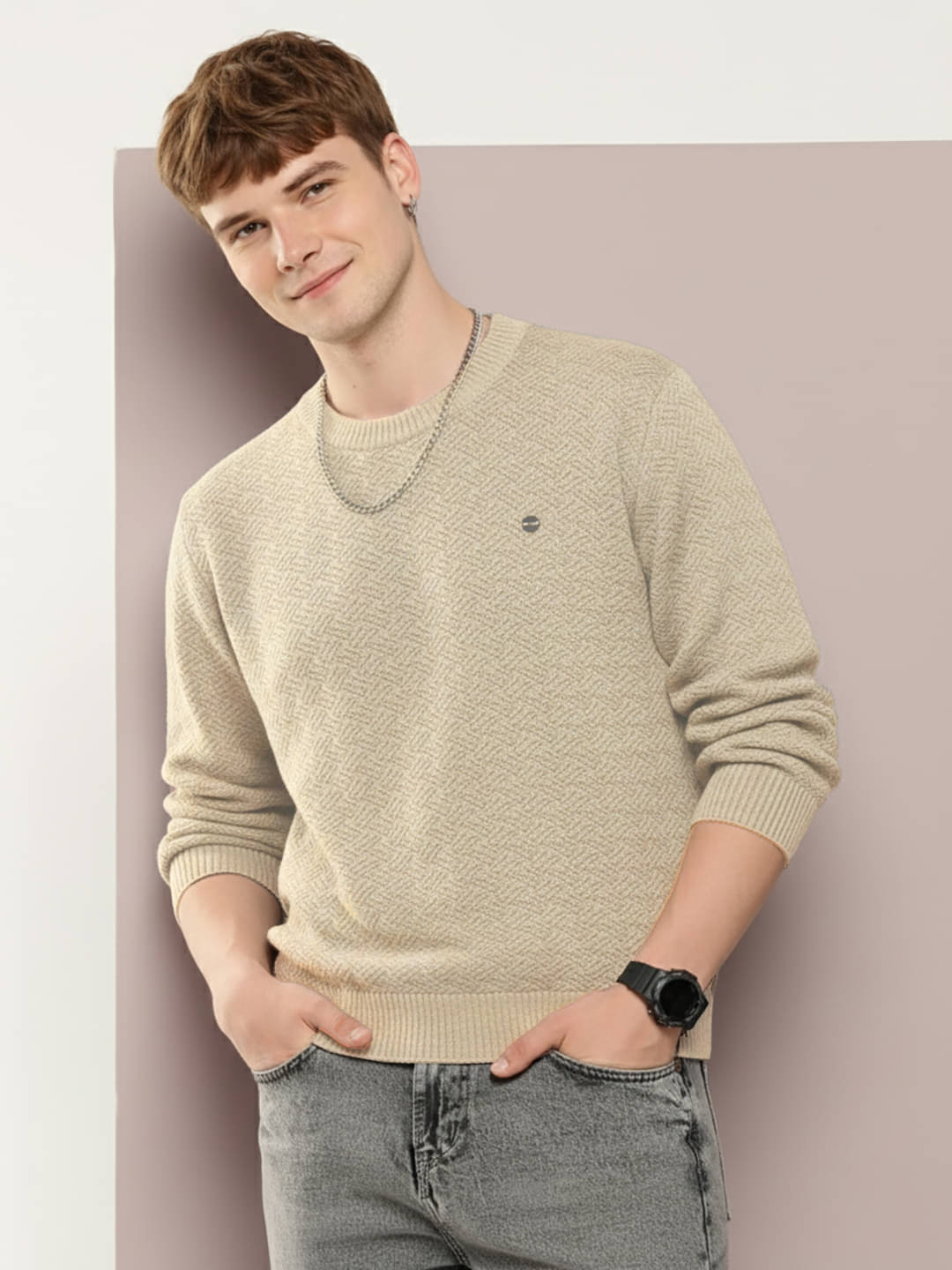 Merriment Acrylic Round Neck Men's Full Sleeves Pullover Sweater - Beige ( Pack of 1 ) Merriment Acrylic Round Neck Men's Full Sleeves Pullover Sweater - Beige ( Pack of 1 )