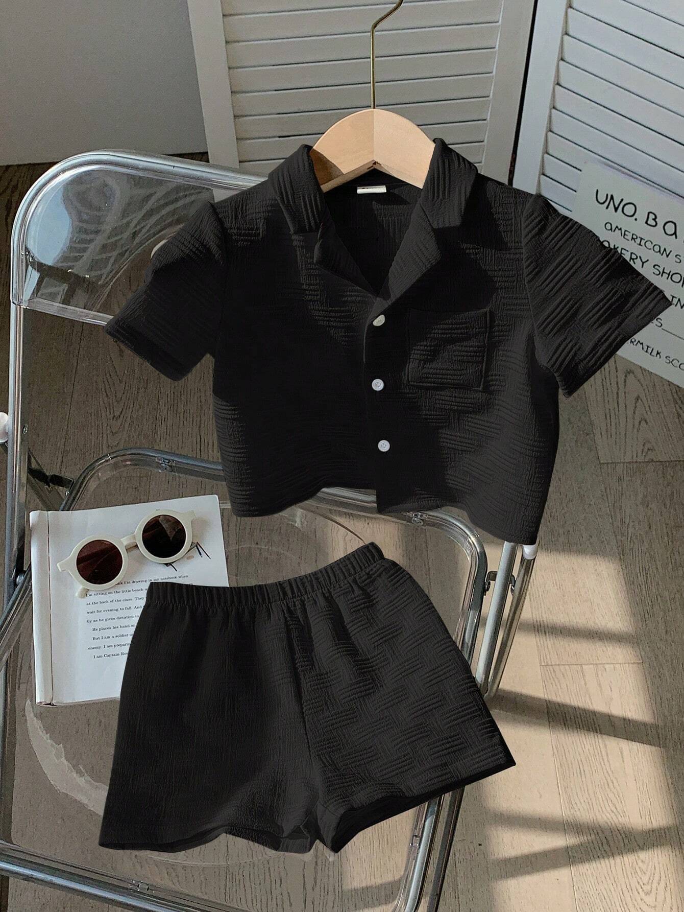 PEELOO Pack of 1 Unisex Cotton Blend Shirt & Shorts Set ( Black ) PEELOO Pack of 1 Unisex Cotton Blend Shirt & Shorts Set ( Black )