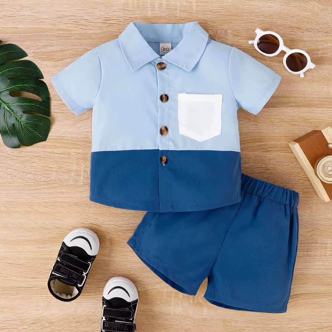     			PEELOO Pack of 1 Unisex Cotton Blend Shirt & Shorts Set ( Blue )