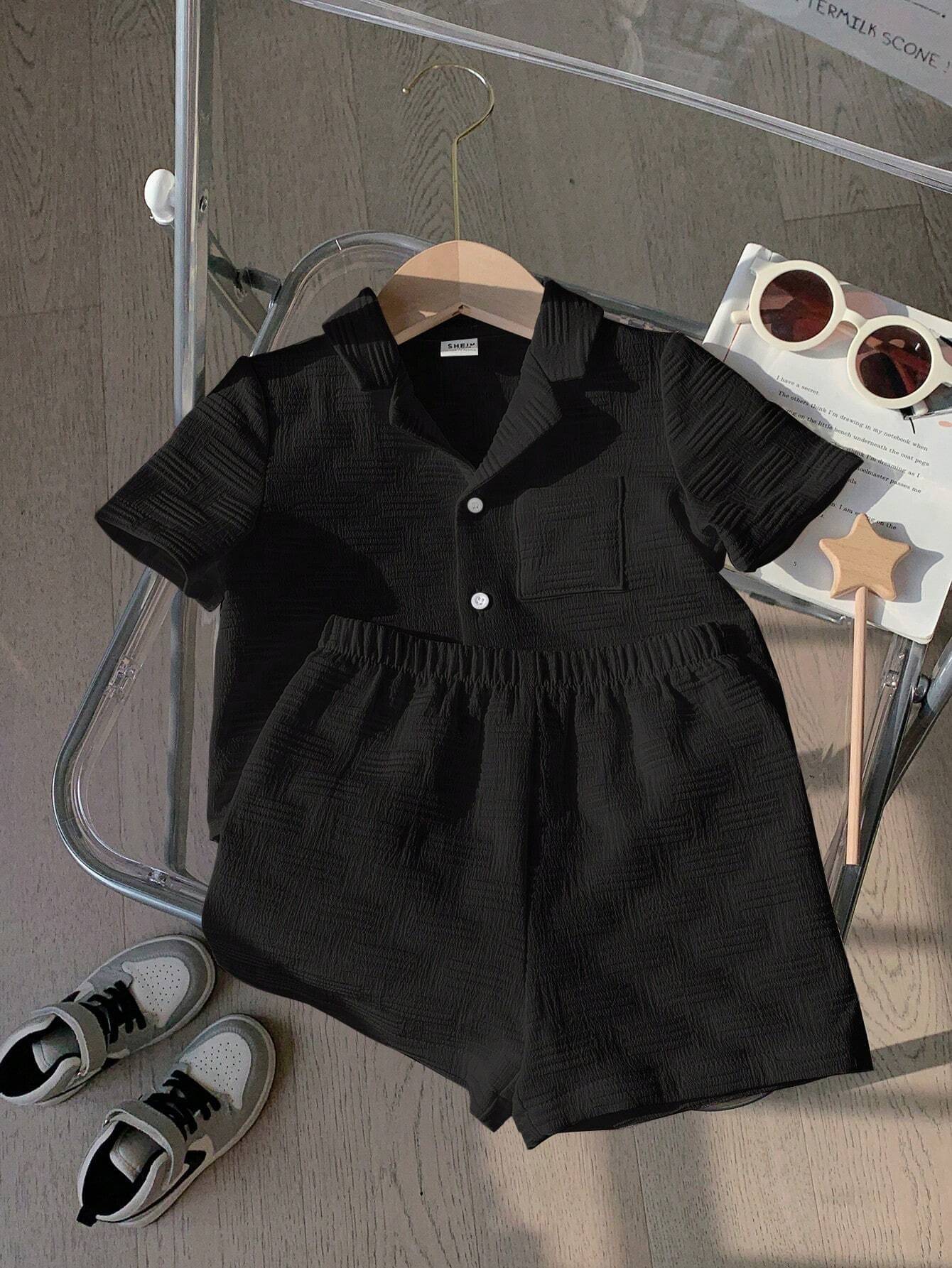     			PEELOO Pack of 1 Unisex Cotton Blend Shirt & Shorts Set ( Black )