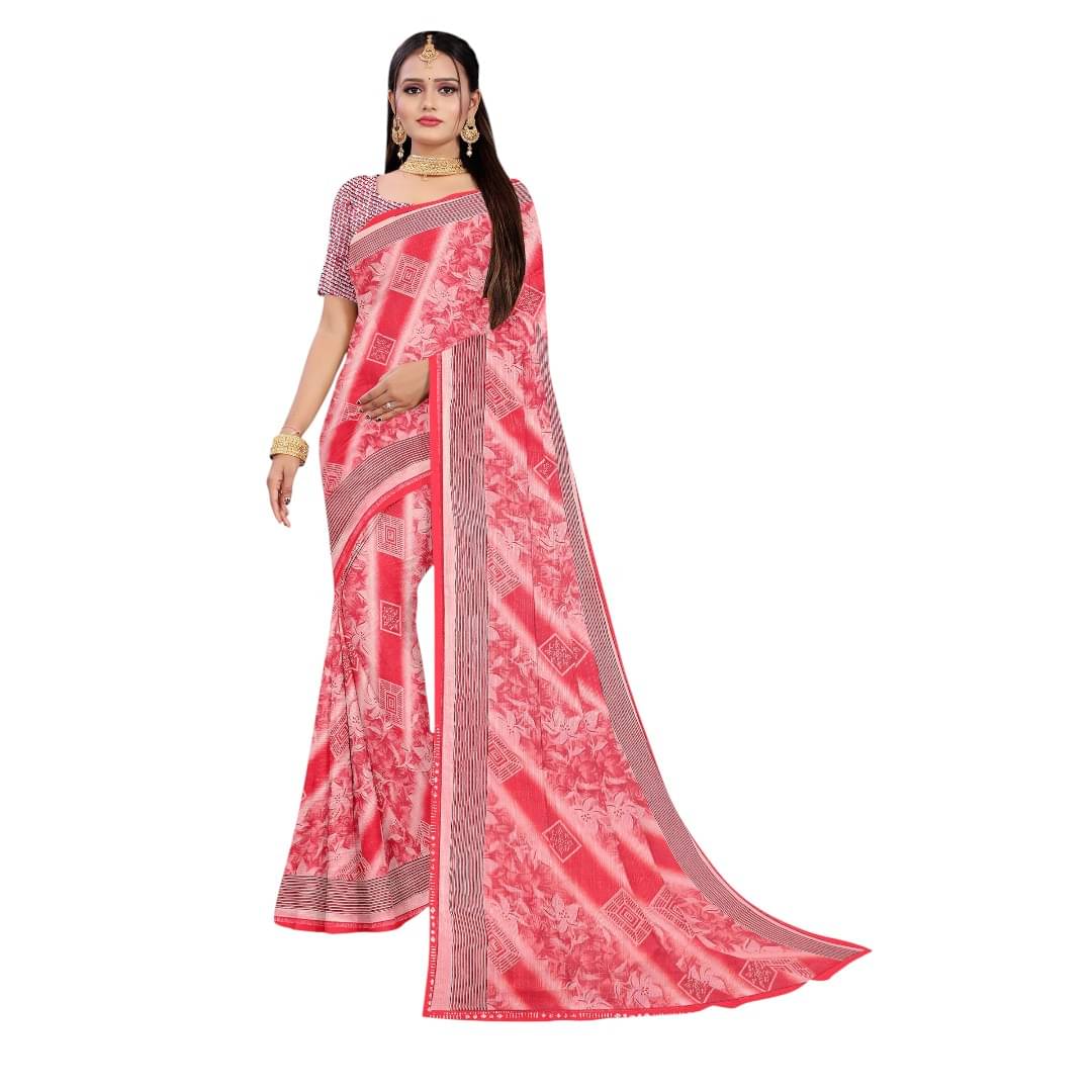 RADHEY COLLECTION Georgette Printed Regular Saree With Unstitched Blouse Piece ( Rani ) RADHEY COLLECTION Georgette Printed Regular Saree With Unstitched Blouse Piece ( Rani )
