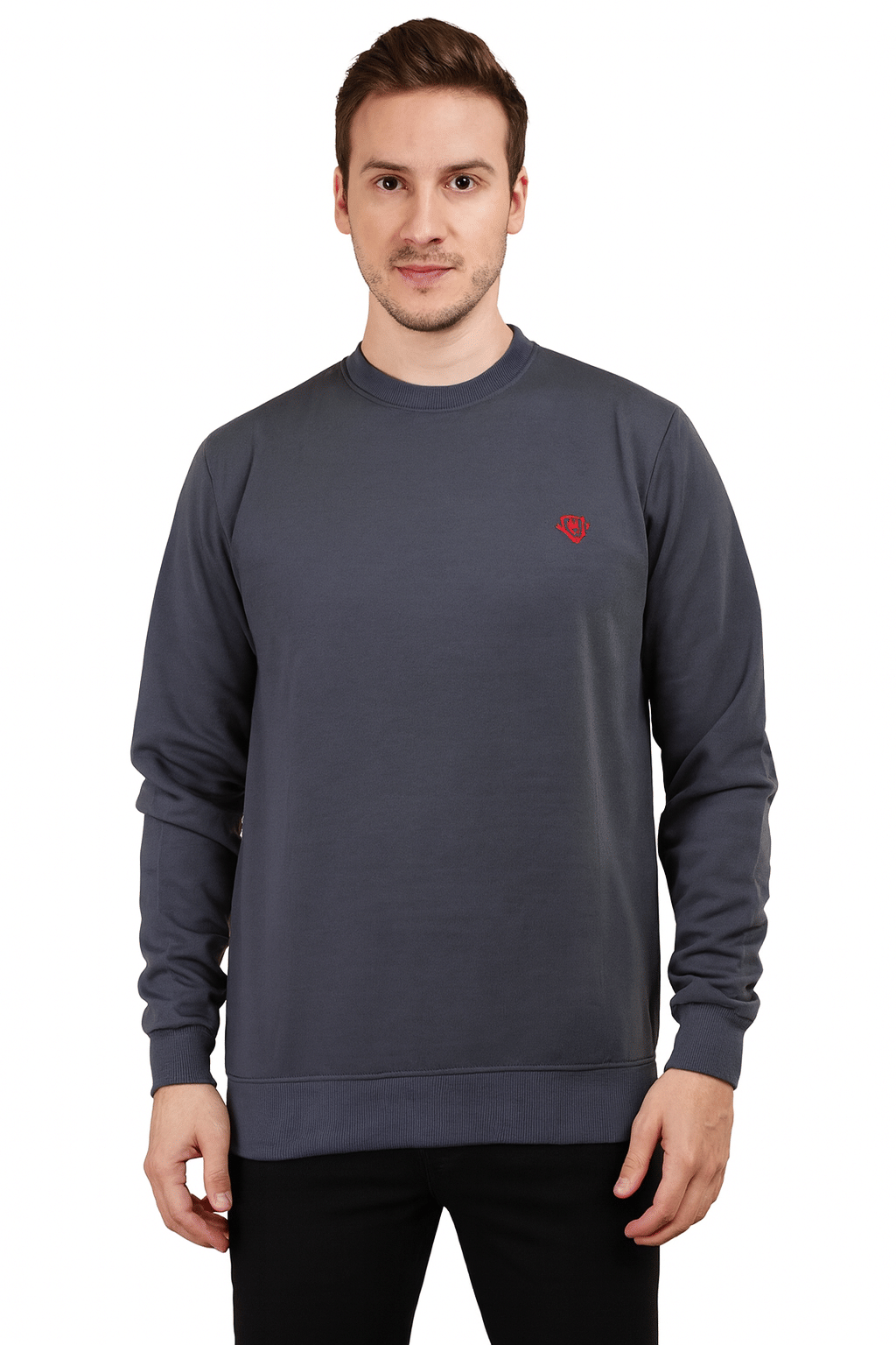     			SHREYNKA Cotton Blend Fleece Round Neck Men's Sweatshirt - Dark Grey ( Pack of 1 )