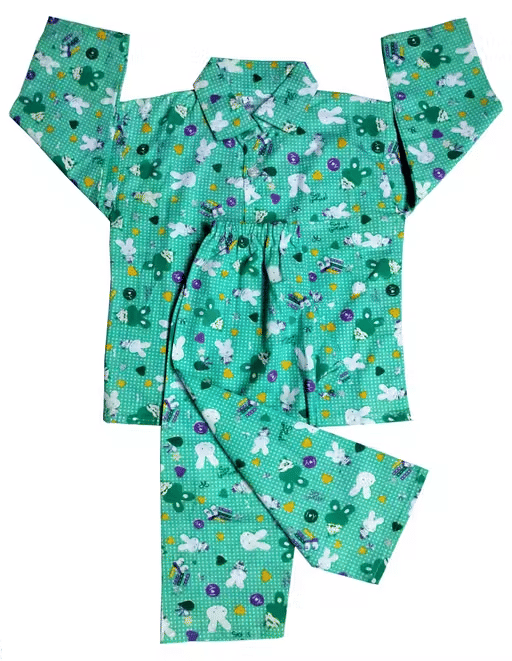     			Sahu trendz Pack of 1 Boys 100% Cotton Nightsuit Set ( Sea Green )