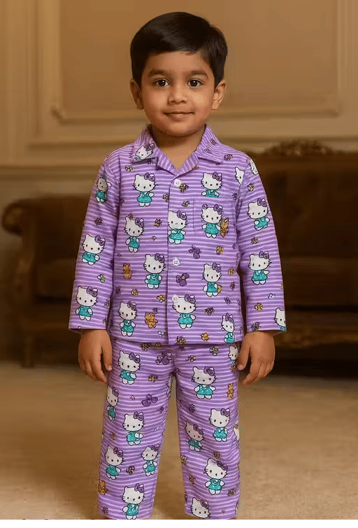     			Sahu trendz Pack of 1 Boys 100% Cotton Nightsuit Set ( Purple )
