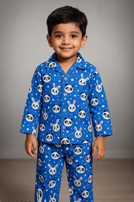     			Sahu trendz Pack of 1 Boys 100% Cotton Nightsuit Set ( Blue )