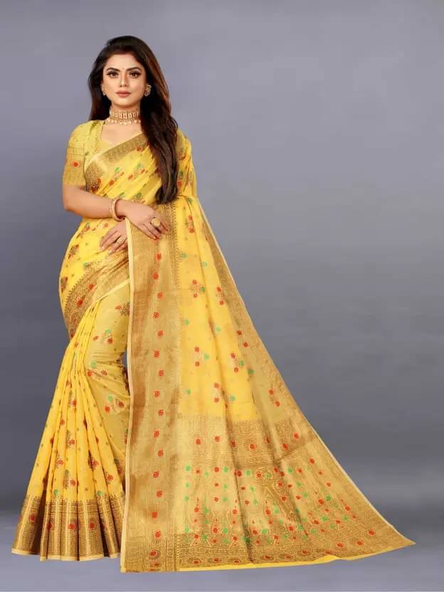 VS MALL Cotton Self Design Banarasi saree With Unstitched Blouse Piece ( Yellow ) VS MALL Cotton Self Design Banarasi saree With Unstitched Blouse Piece ( Yellow )