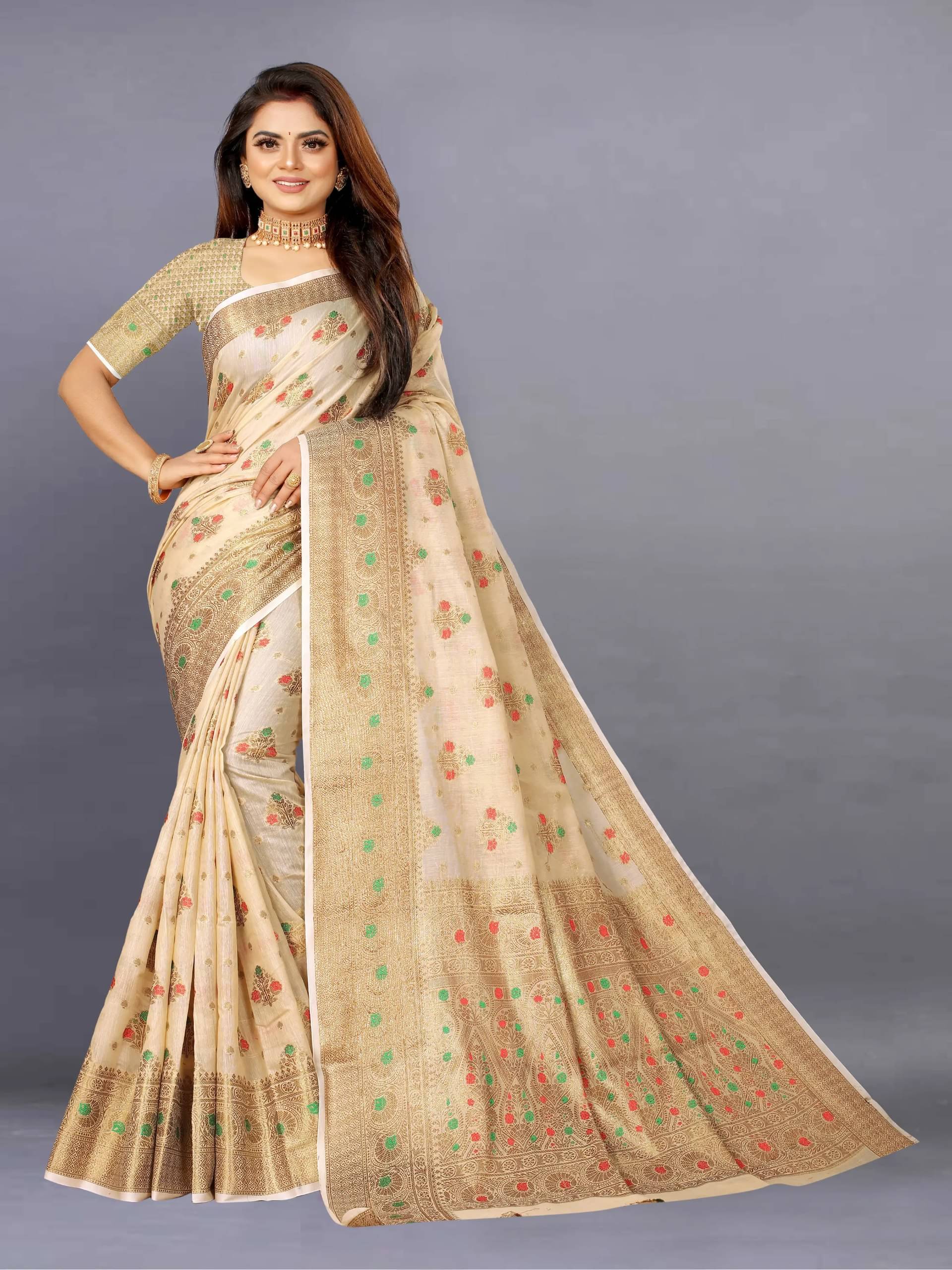 VS MALL Cotton Self Design Banarasi saree With Unstitched Blouse Piece ( Beige ) VS MALL Cotton Self Design Banarasi saree With Unstitched Blouse Piece ( Beige )