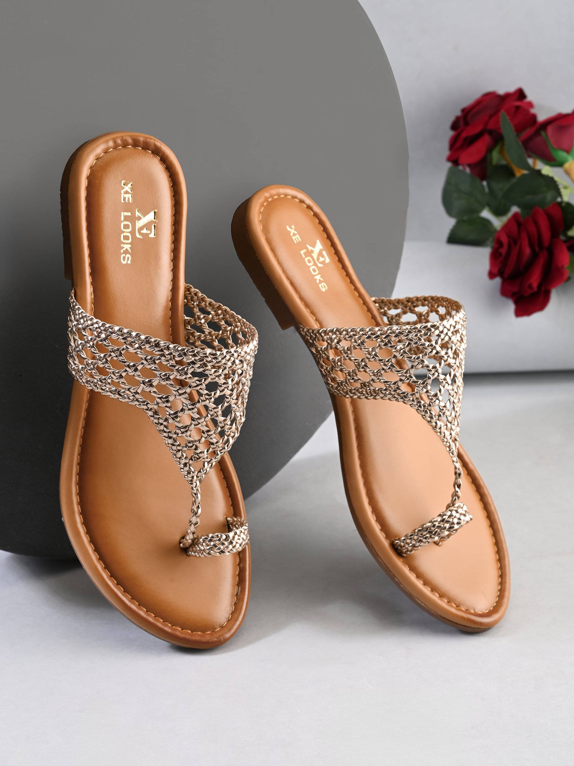     			XE Looks Gold Women's One Toe Flats