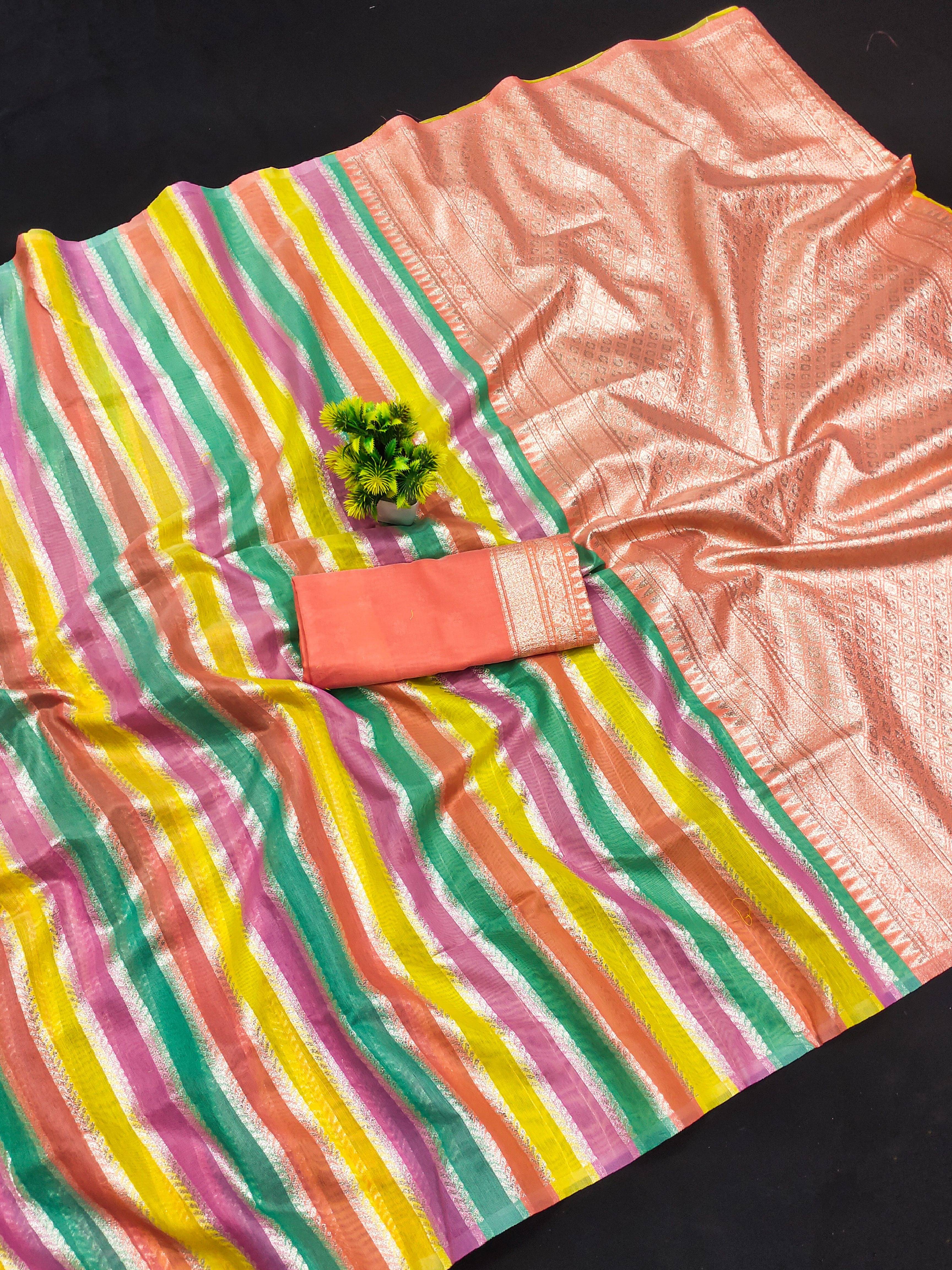 Durga Textile Cotton Blend Woven Banarasi saree With Unstitched Blouse Piece ( Orange ) Durga Textile Cotton Blend Woven Banarasi saree With Unstitched Blouse Piece ( Orange )