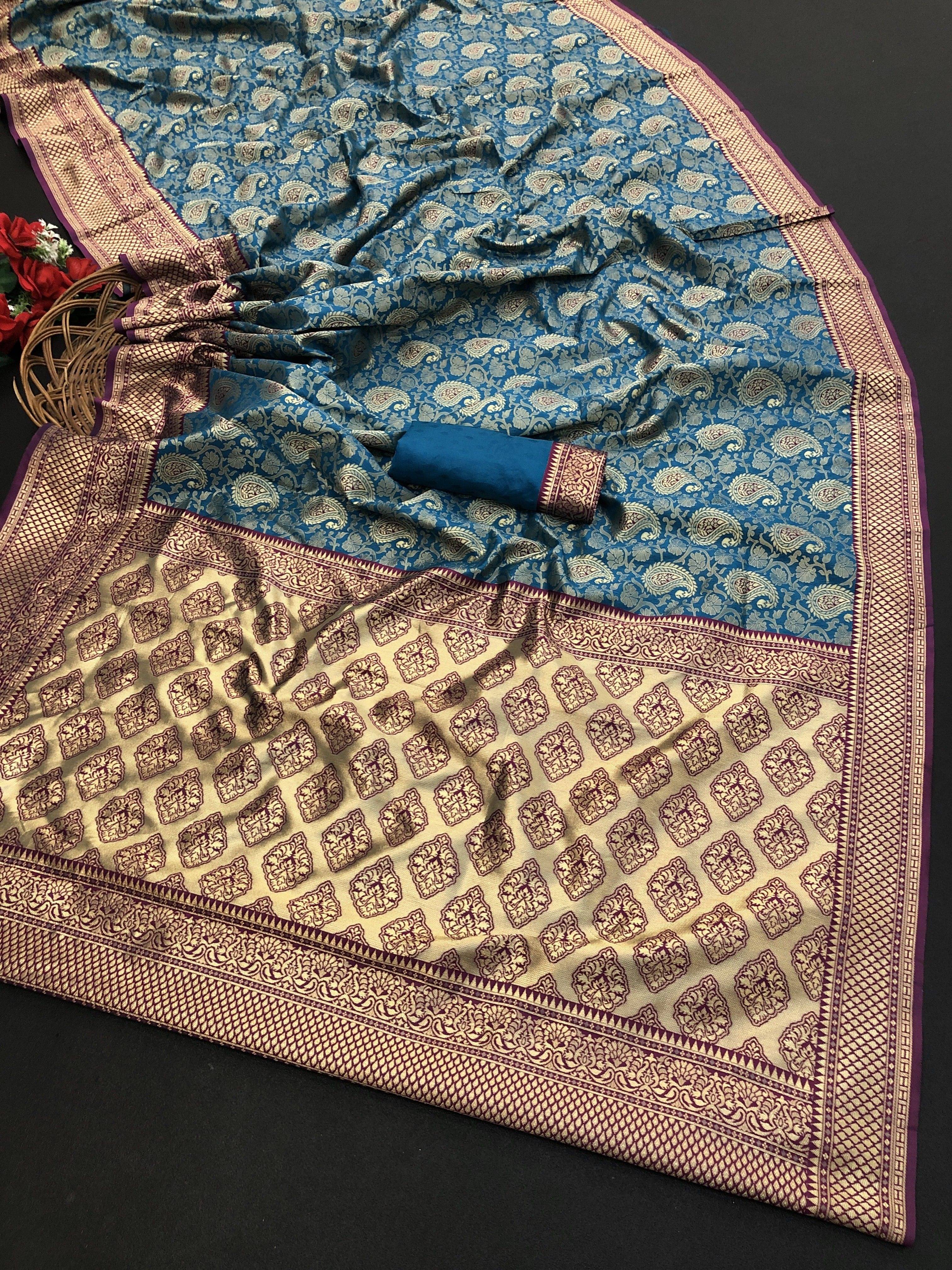     			Durga Textile Jacquard Printed Kanjeevaram Sarees With Unstitched Blouse Piece ( Blue )