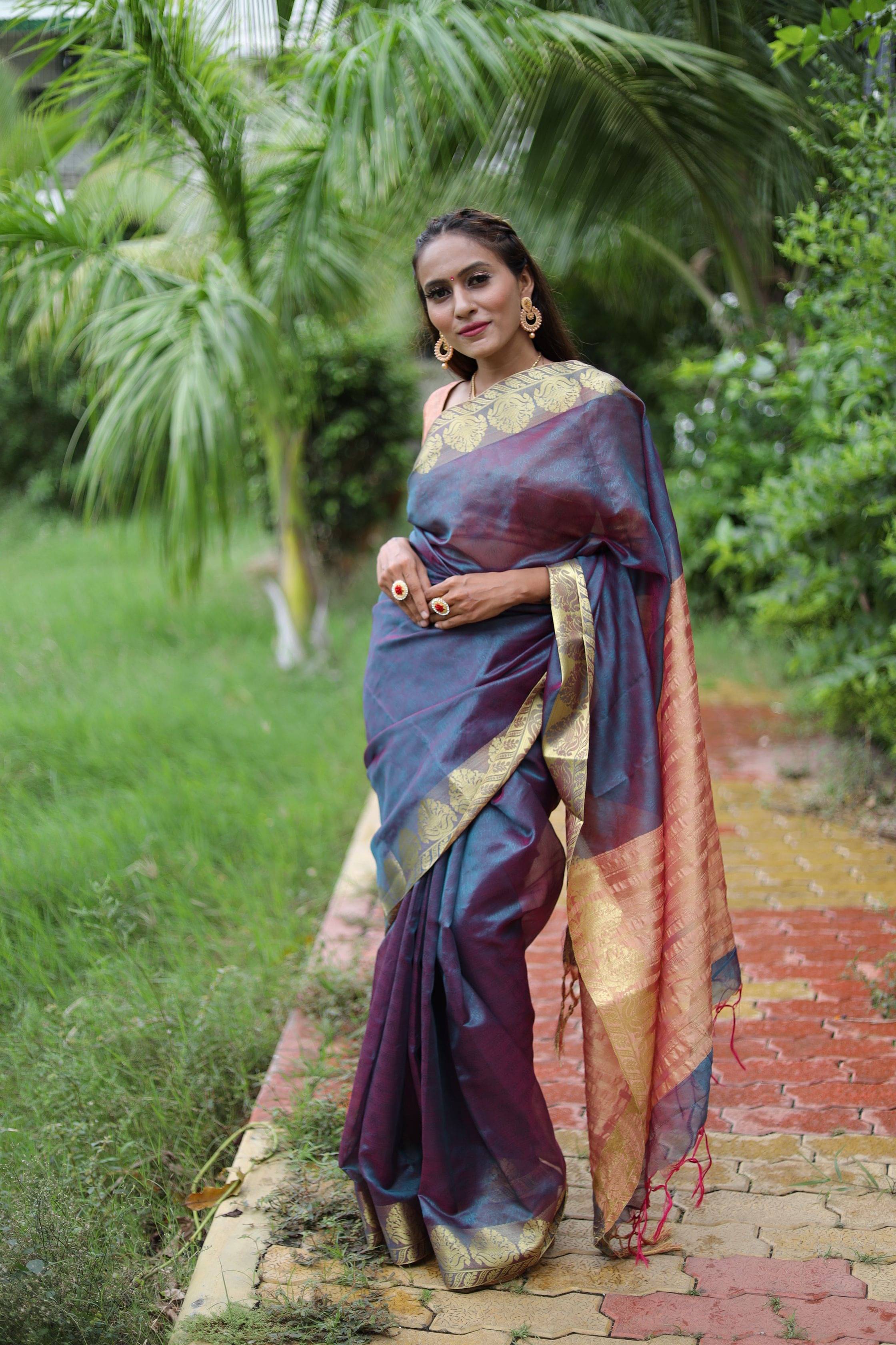 Durga Textile Organza Printed Banarasi saree With Unstitched Blouse Piece ( Magenta ) Durga Textile Organza Printed Banarasi saree With Unstitched Blouse Piece ( Magenta )