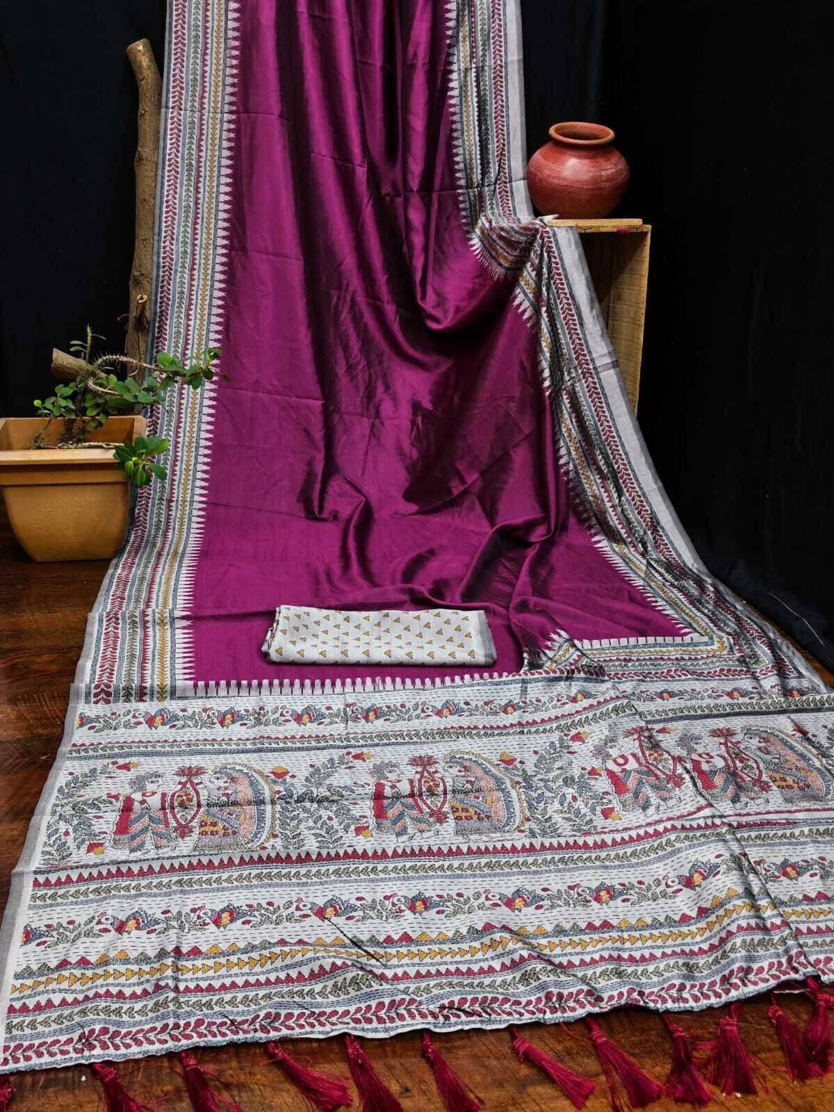     			Durga Textile Silk Blend Printed Regular Saree With Unstitched Blouse Piece ( Maroon )