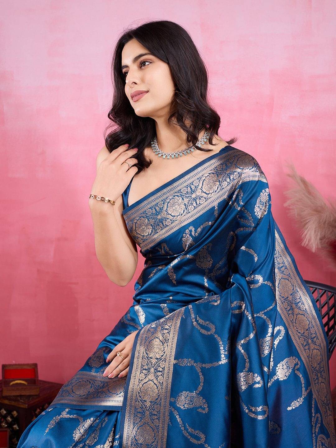 Durga Textile Silk Blend Printed Kanjeevaram Sarees With Unstitched Blouse Piece ( Blue ) Durga Textile Silk Blend Printed Kanjeevaram Sarees With Unstitched Blouse Piece ( Blue )