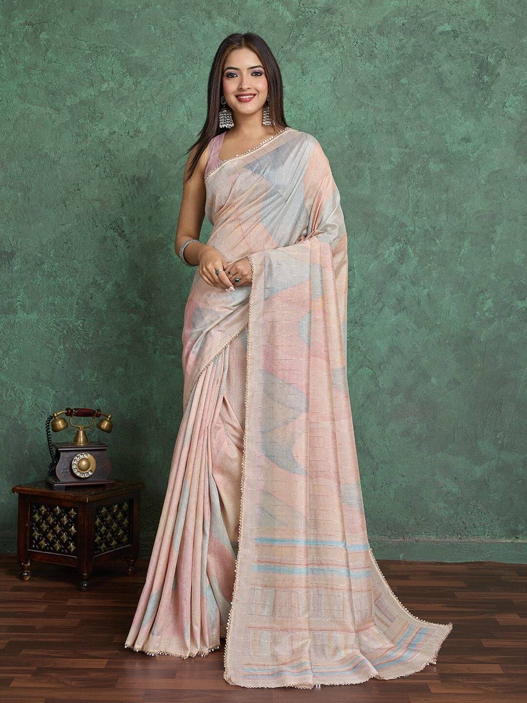 Durga Textile Silk Blend Printed Regular Saree With Unstitched Blouse Piece ( Beige ) Durga Textile Silk Blend Printed Regular Saree With Unstitched Blouse Piece ( Beige )