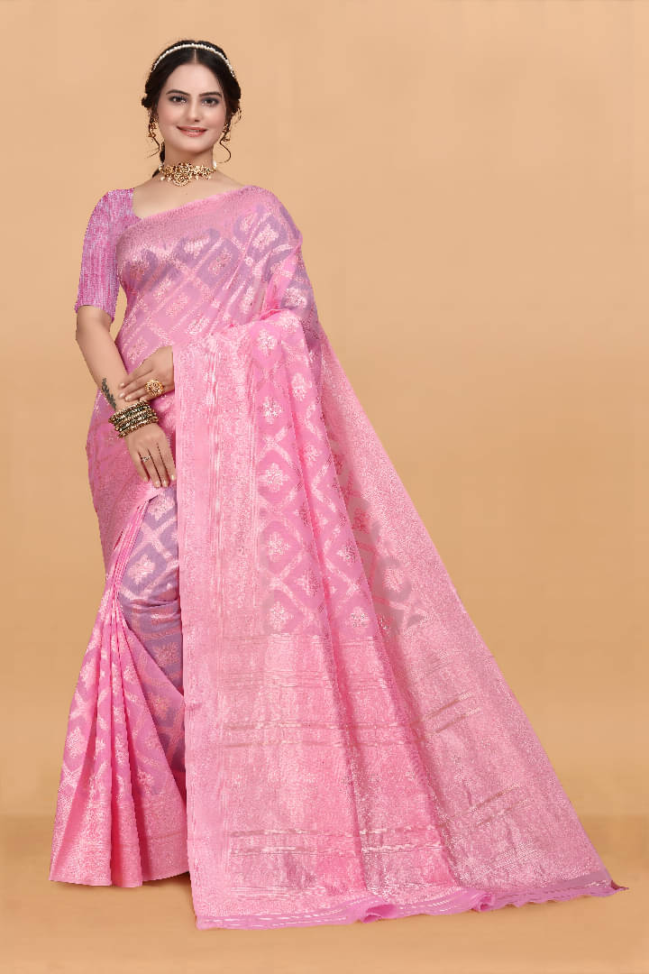     			KIVERA Linen Woven Design Banarasi saree With Unstitched Blouse Piece ( Pink )