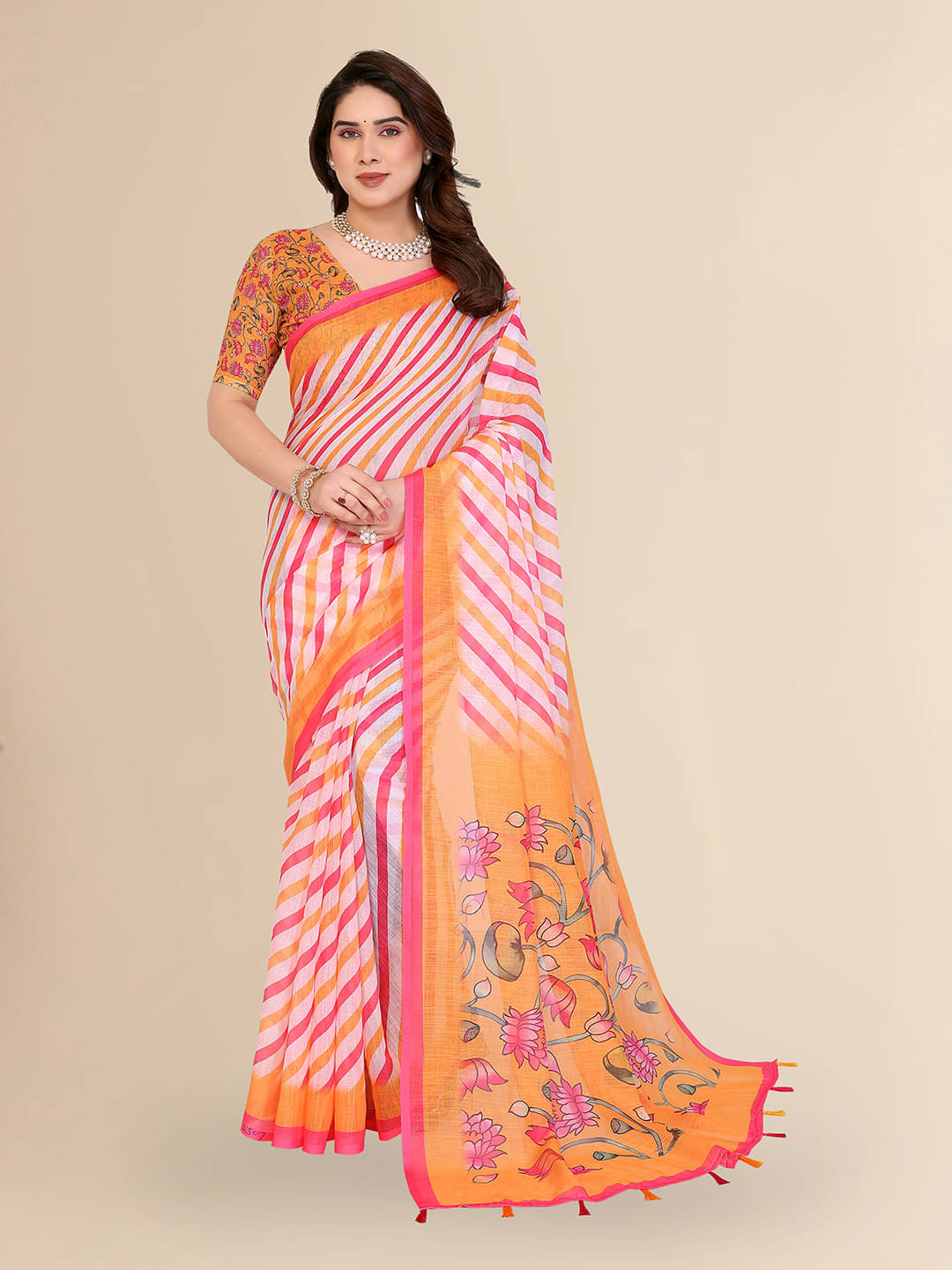 Kashvi Sarees Cotton Printed Regular Saree With Unstitched Blouse Piece ( Orange ) Kashvi Sarees Cotton Printed Regular Saree With Unstitched Blouse Piece ( Orange )