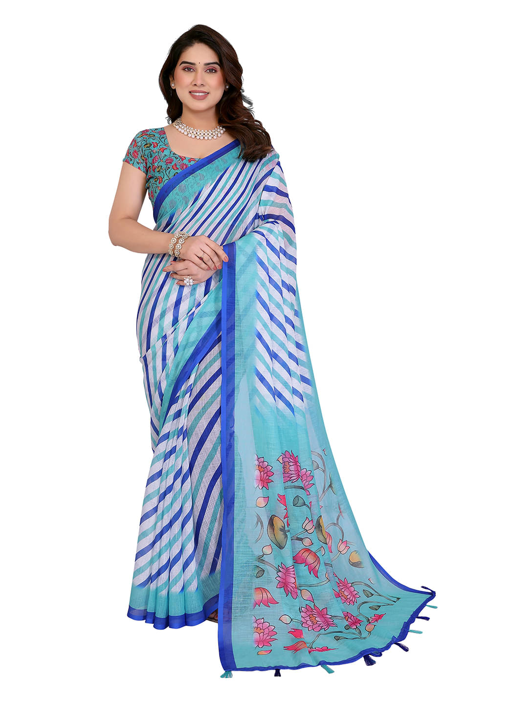 Kashvi Sarees Cotton Printed Regular Saree With Unstitched Blouse Piece ( Blue ) Kashvi Sarees Cotton Printed Regular Saree With Unstitched Blouse Piece ( Blue )
