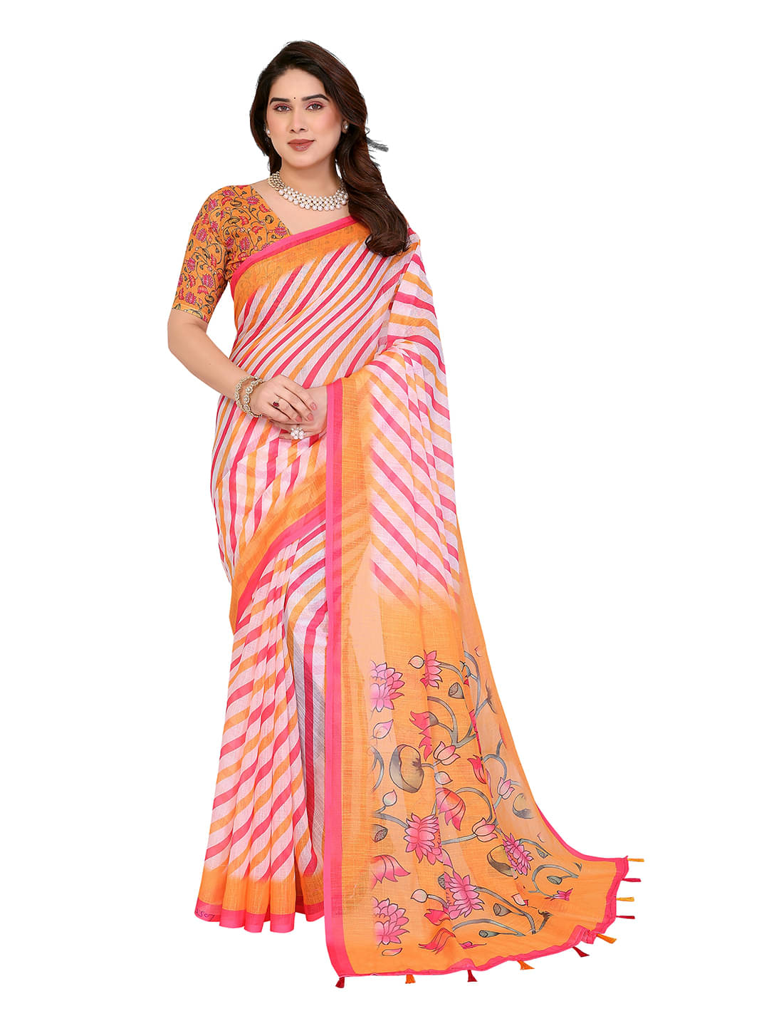 Kashvi Sarees Cotton Printed Regular Saree With Unstitched Blouse Piece ( Orange ) Kashvi Sarees Cotton Printed Regular Saree With Unstitched Blouse Piece ( Orange )
