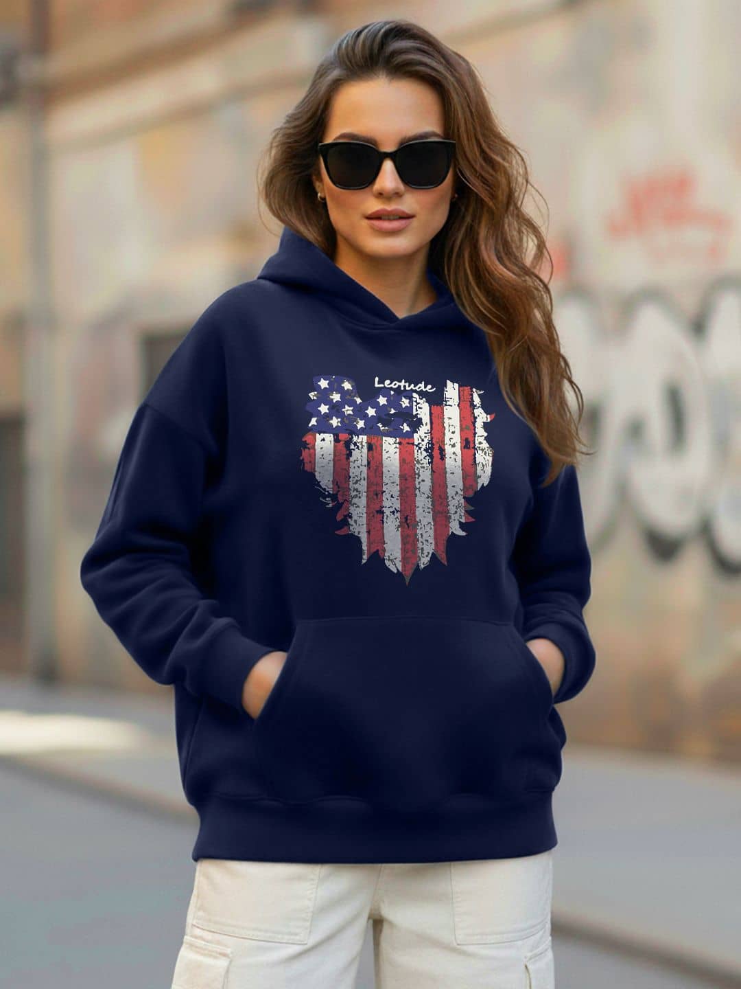 Leotude Women Fleece Hooded Sweatshirt For Light Winters ( Blue )