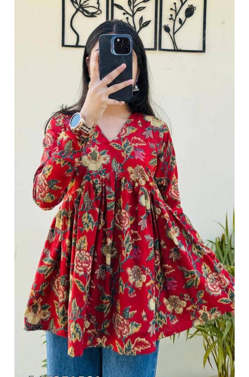 Madhusudan Women's Viscose Rayon A-Line Top ( Red ) Madhusudan Women's Viscose Rayon A-Line Top ( Red )