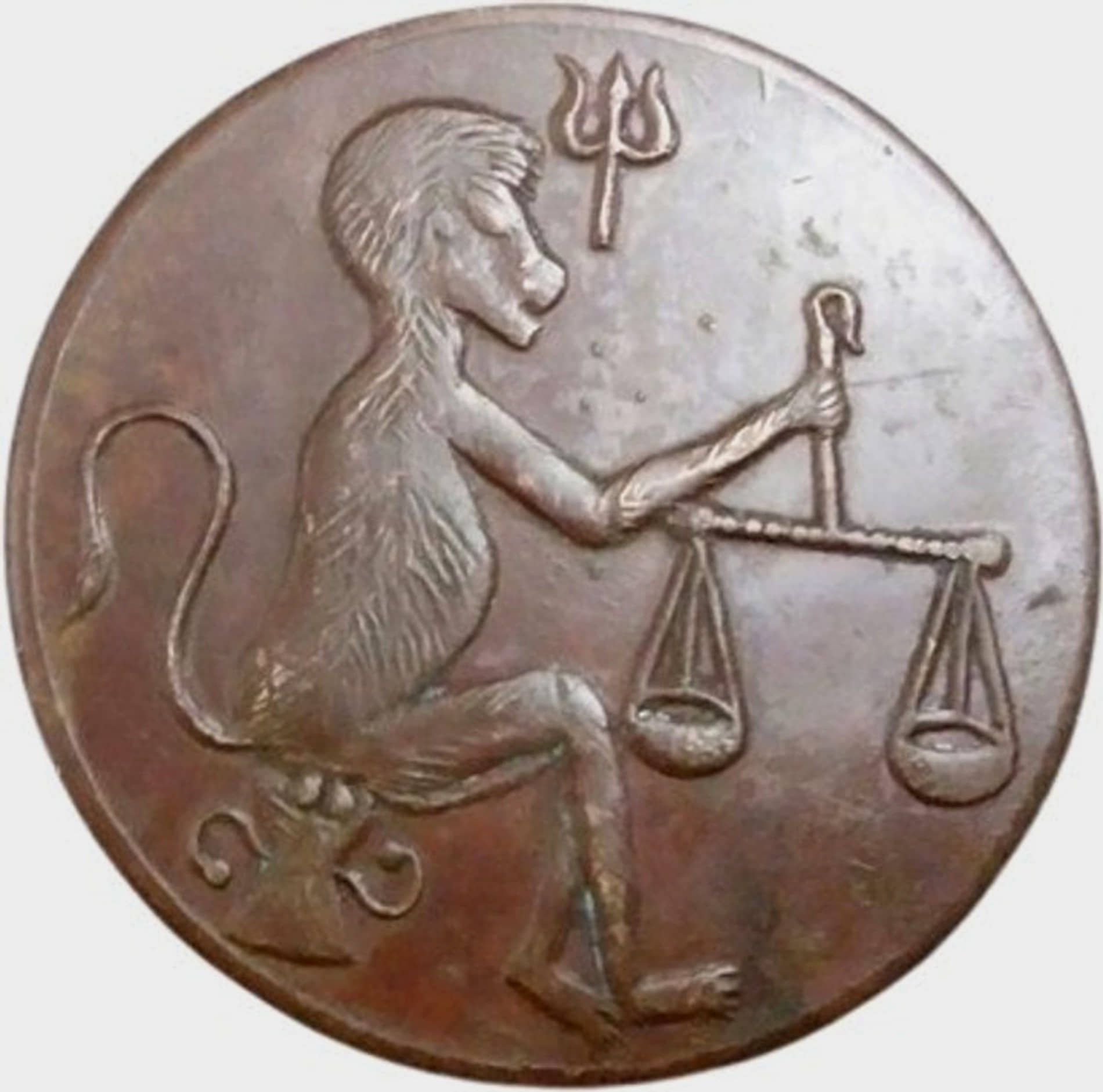 Monkey Taraju "OM" East India Co.1839 Copper Coin