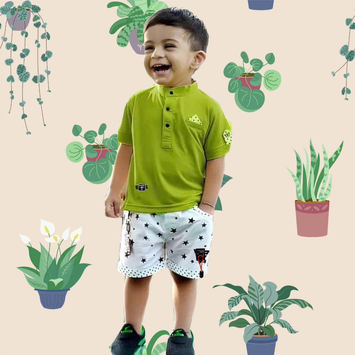     			PEELOO Pack of 1 Unisex Cotton Blend Shirt & Shorts Set ( Green )