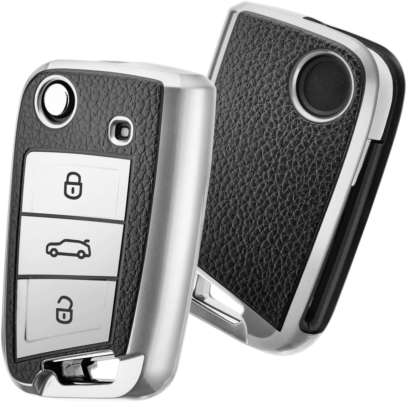 SPINFO™ Premium Soft TPU Leather Pattern Key Cover Compatible with Skoda Kylaq Slavia Kushaq Taigun Tiguan Virtus Octavia Kodiaq Superb Folding Key