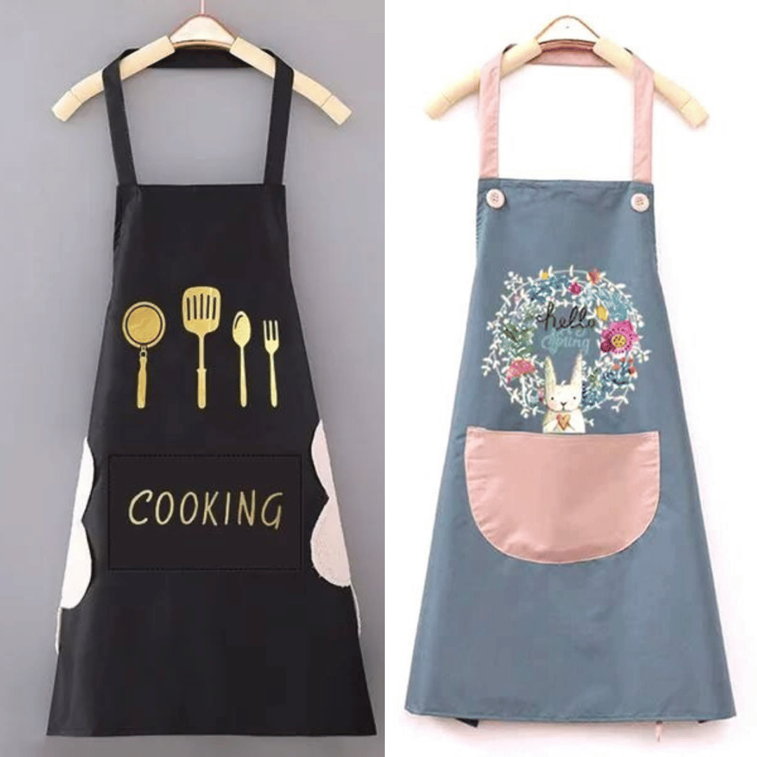 Suraj Enterprise Polyester Printed Kitchen Apron with 1 Center Pocket ( Pack of 2 )
