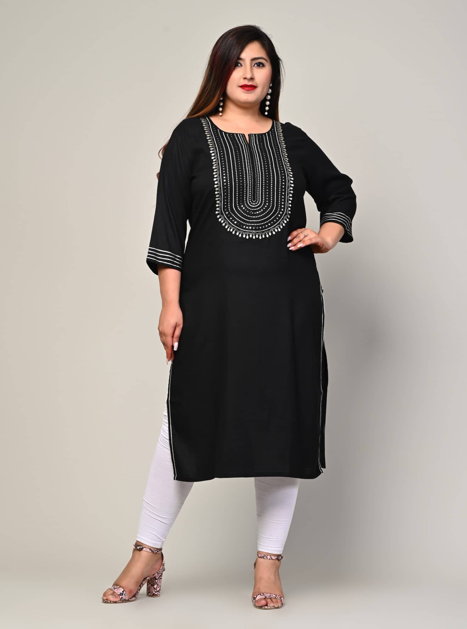 Swasti Women Cotton Blend Solid Straight Kurti ( Black ) - Kurtis, Tunics | Buy online on ZillyBuy