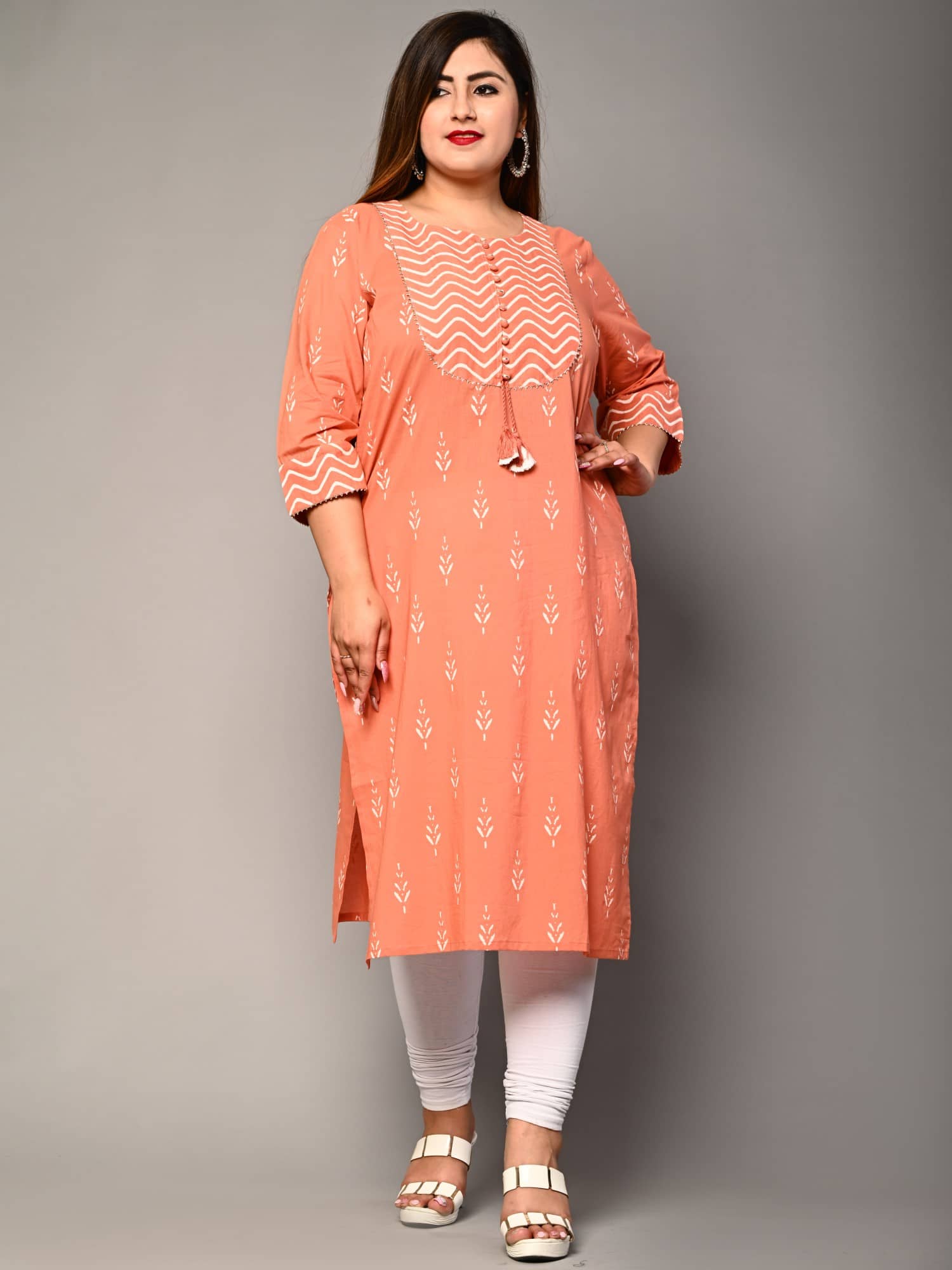 Swasti Women Cotton Printed Straight Kurti ( Peach ) - Kurtis, Tunics | Buy online on ZillyBuy