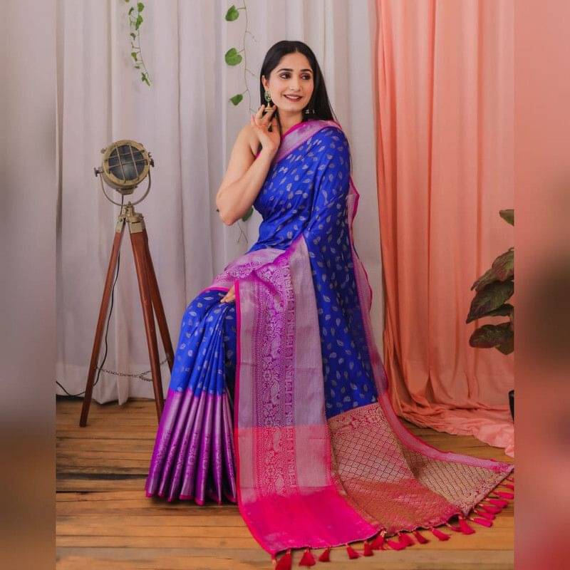 Virdhi Textile Cotton Blend Printed Dharmavaram Saree With Unstitched Blouse Piece ( Blue ) Virdhi Textile Cotton Blend Printed Dharmavaram Saree With Unstitched Blouse Piece ( Blue )