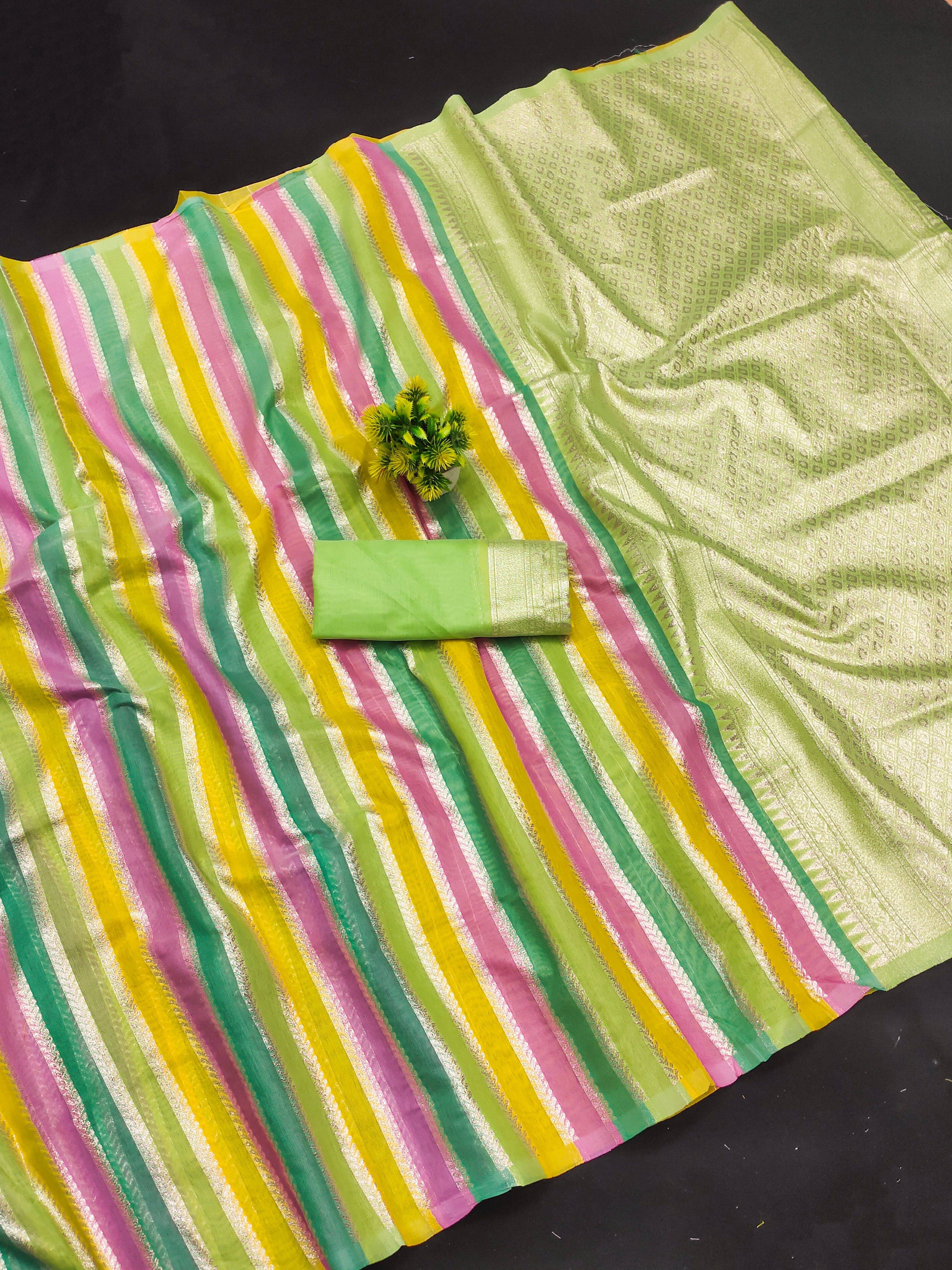 Virdhi Textile Cotton Blend Woven Banarasi saree With Unstitched Blouse Piece ( Green ) Virdhi Textile Cotton Blend Woven Banarasi saree With Unstitched Blouse Piece ( Green )