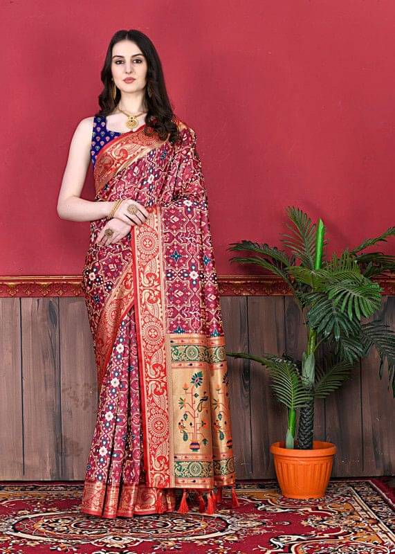     			Virdhi Textile Crepe Printed Paithani Sarees With Unstitched Blouse Piece ( Multicolor )