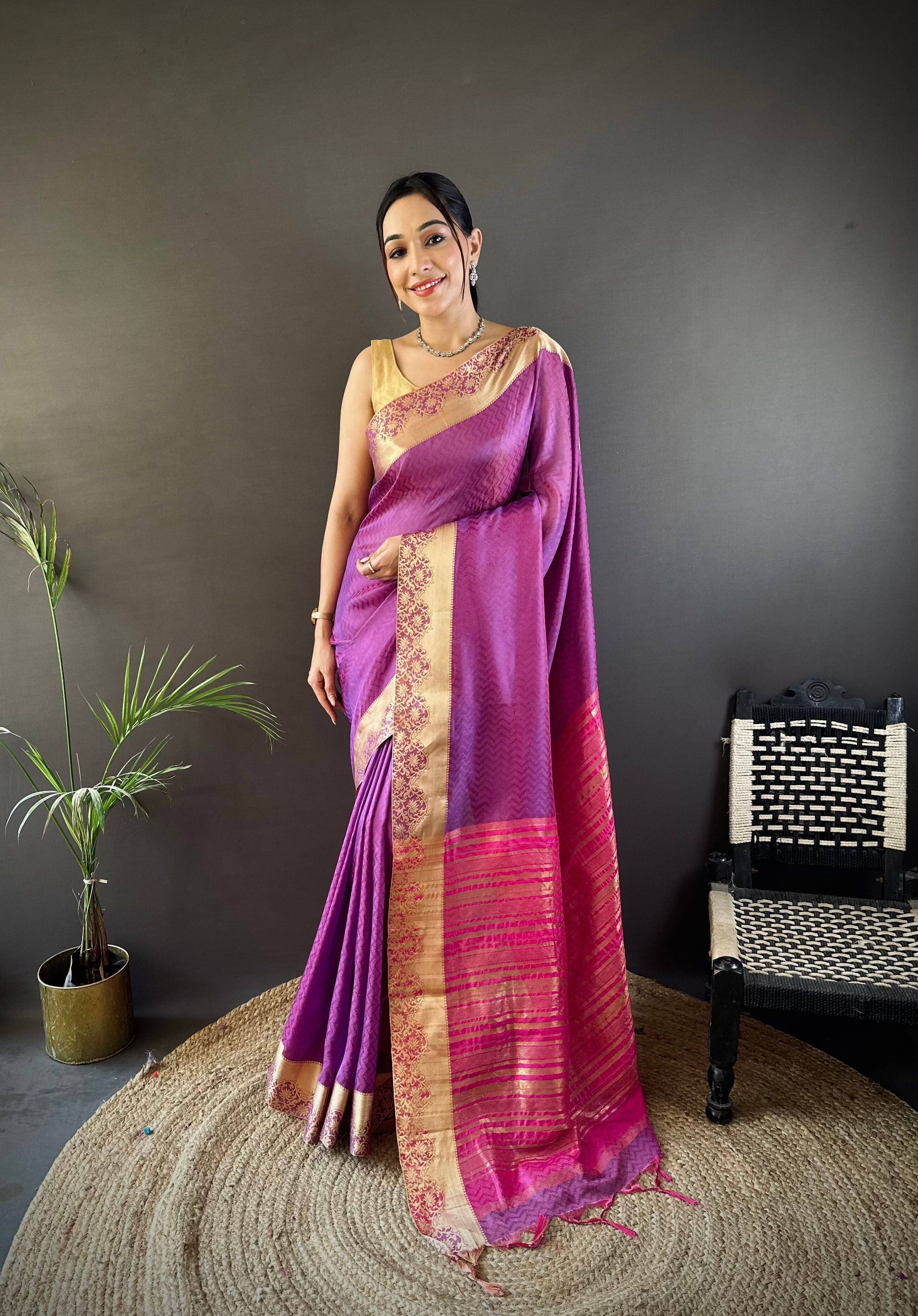 Virdhi Textile Jacquard Printed Banarasi saree Without Blouse Piece ( Purple ) Virdhi Textile Jacquard Printed Banarasi saree Without Blouse Piece ( Purple )