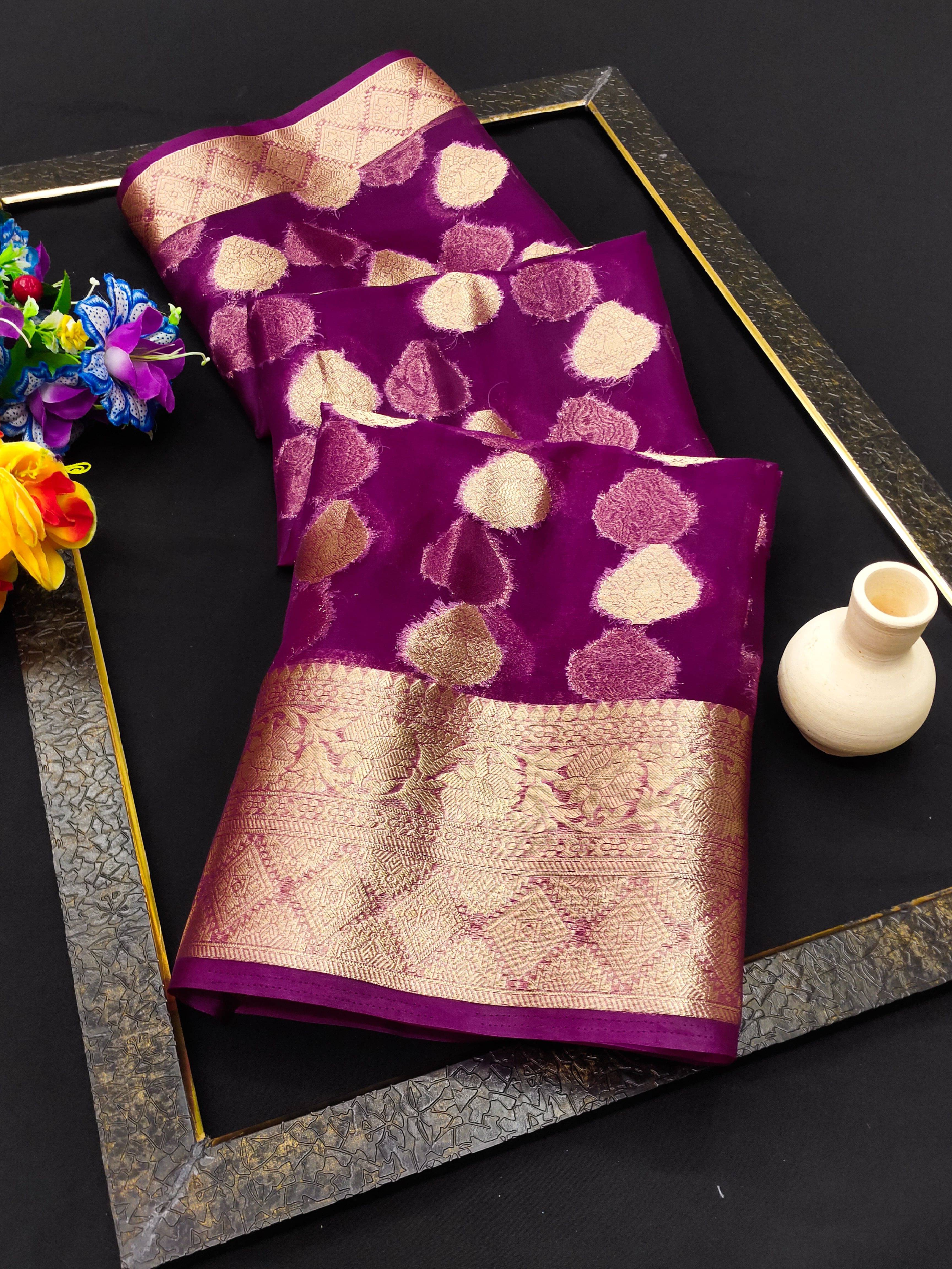 Virdhi Textile Jacquard Printed Banarasi saree With Unstitched Blouse Piece ( Magenta ) Virdhi Textile Jacquard Printed Banarasi saree With Unstitched Blouse Piece ( Magenta )