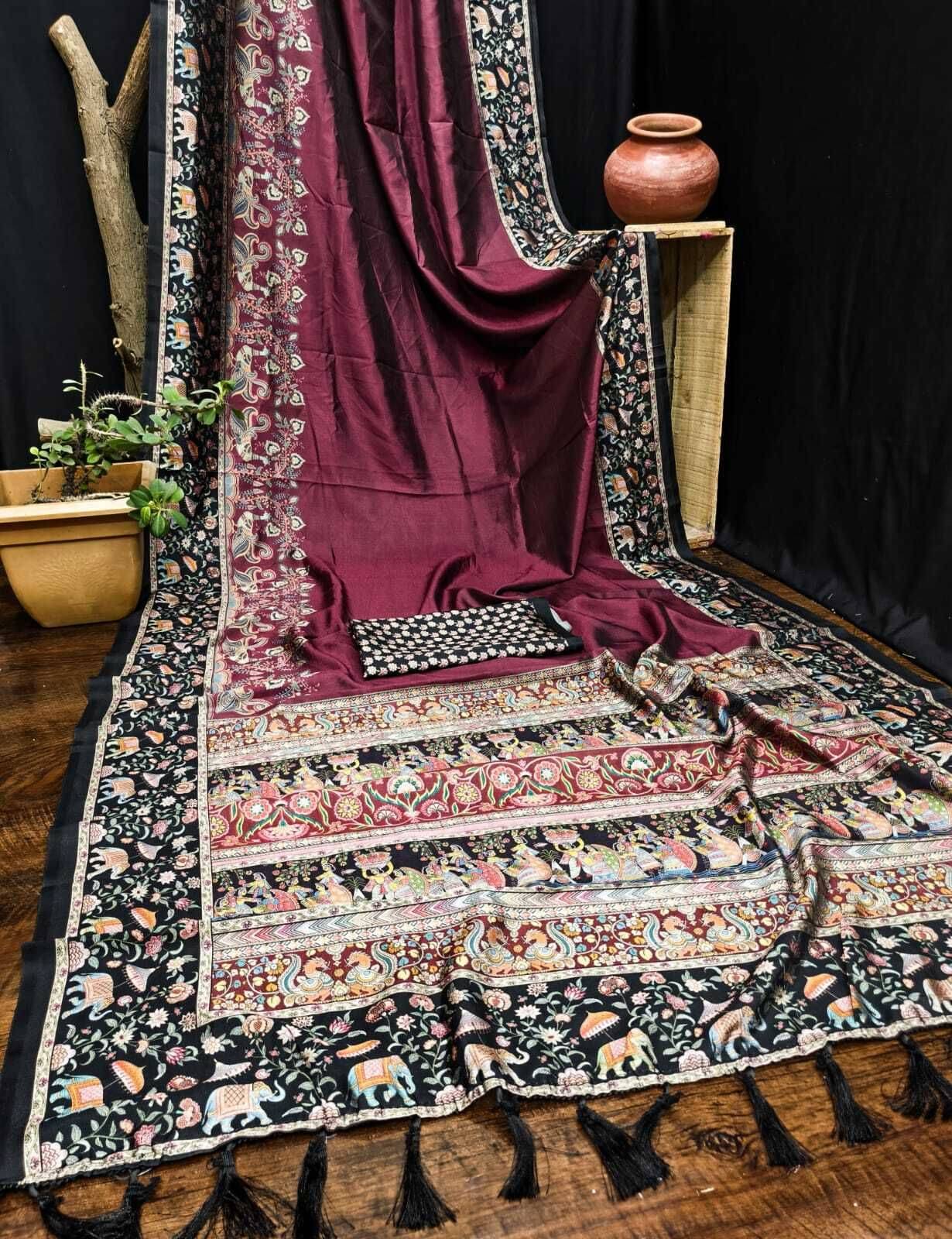 Virdhi Textile Silk Blend Printed Regular Saree With Unstitched Blouse Piece ( Multicolor ) Virdhi Textile Silk Blend Printed Regular Saree With Unstitched Blouse Piece ( Multicolor )