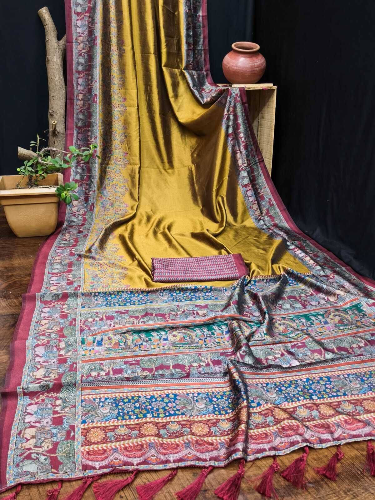 Virdhi Textile Silk Blend Printed Regular Saree With Unstitched Blouse Piece ( Multicolor ) Virdhi Textile Silk Blend Printed Regular Saree With Unstitched Blouse Piece ( Multicolor )