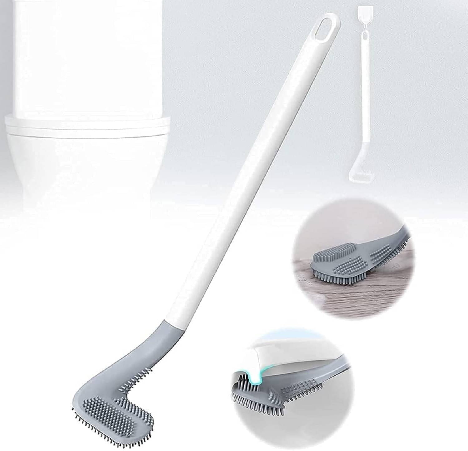     			Flexible Silicone Toilet Brush with Long Handle | L-Shape Golf Head Toilet Cleaner for Deep Cleaning Corners