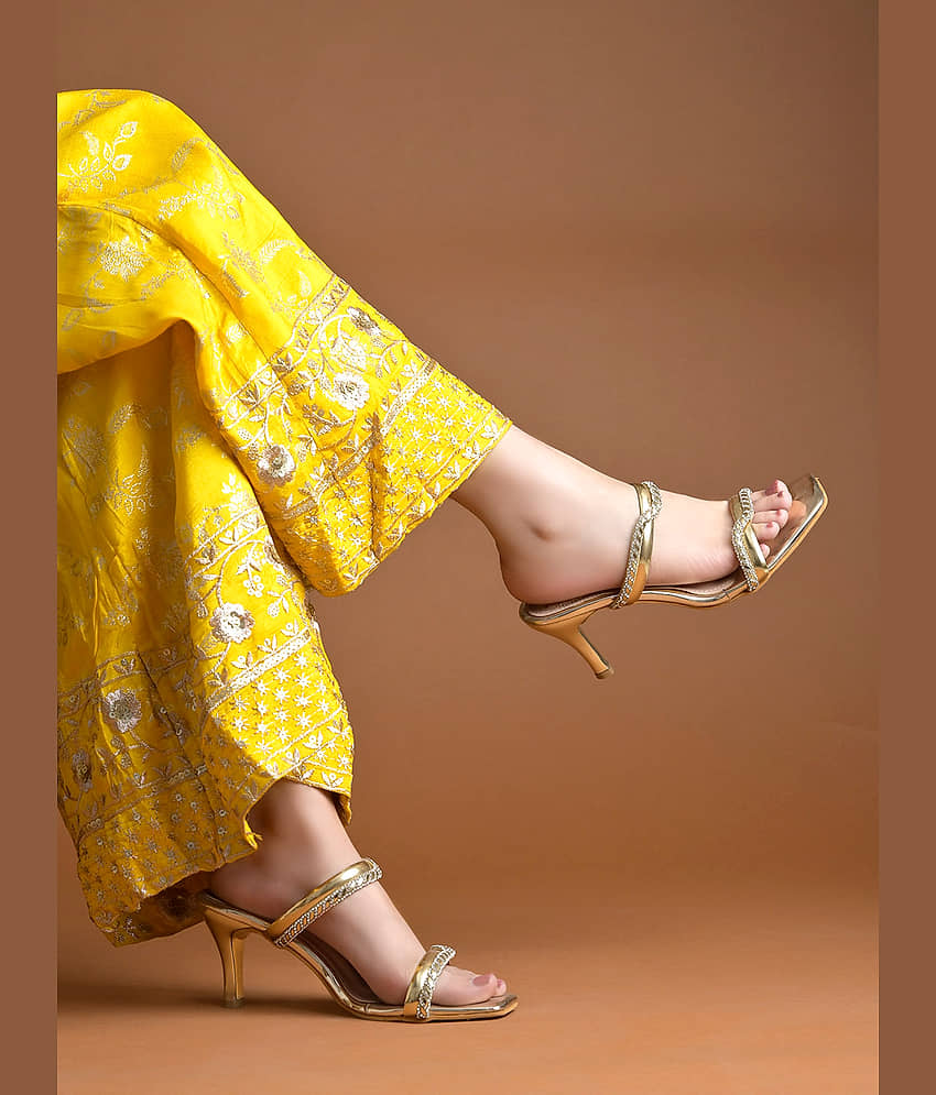 Shoetopia Gold Women's Slip On Heels - Heels | Buy online on ZillyBuy