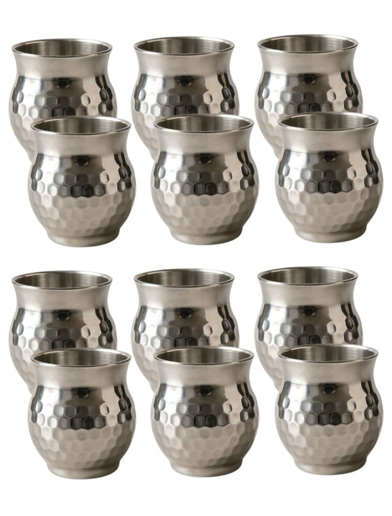 Visaxmi Textured Steel Tea Cup 170 ml ( Pack of 12 )