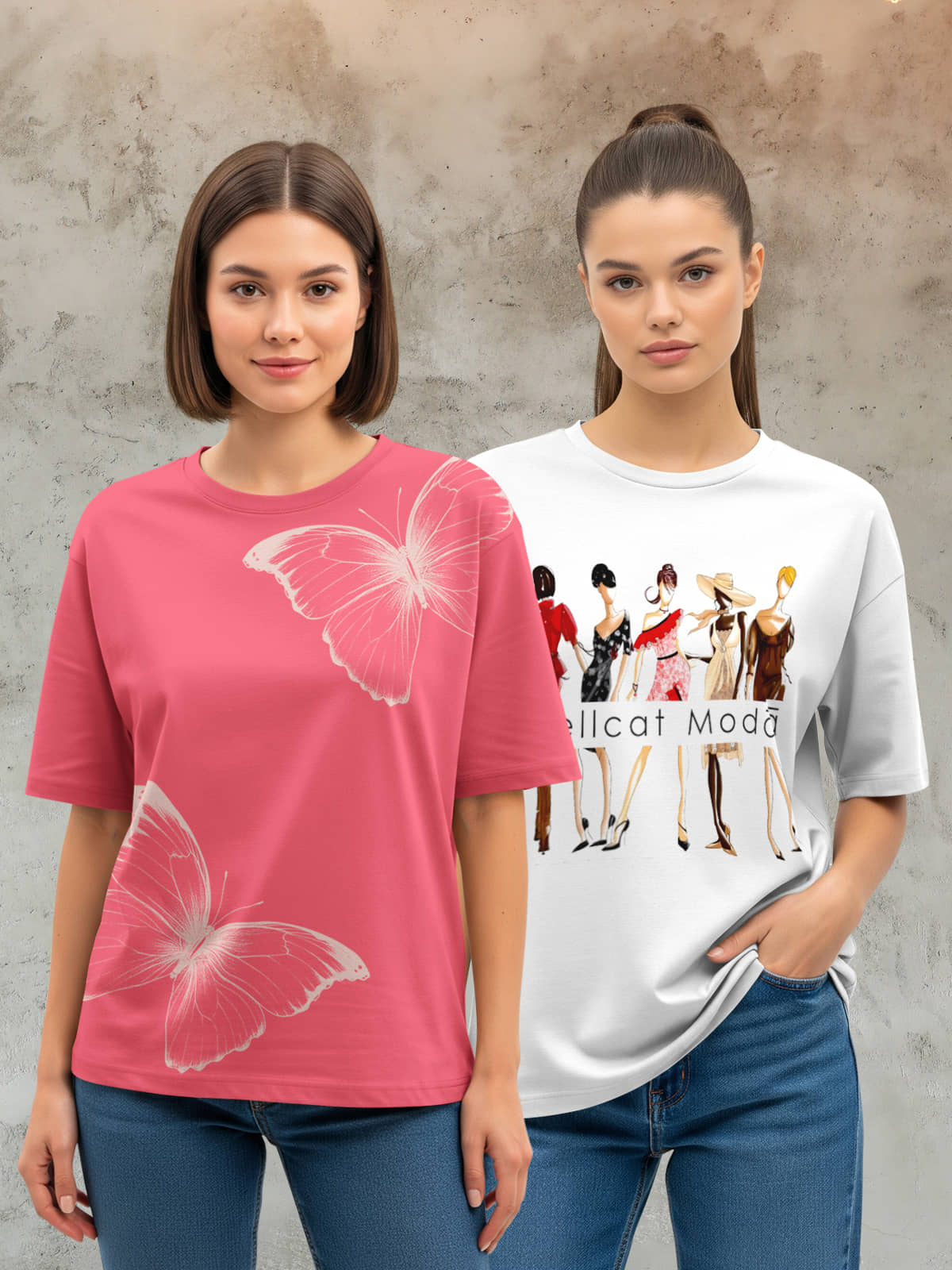 HELLCAT Women Cotton Blend Printed Oversized Fit Round Neck T-Shirt ( Multicolor 2 )