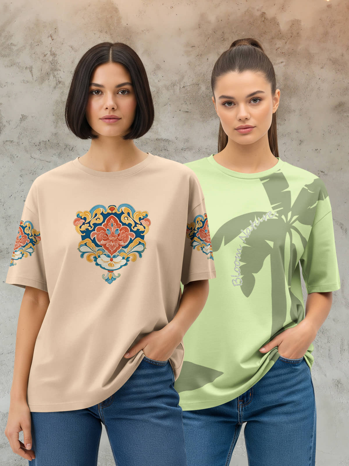 HELLCAT Women Cotton Blend Printed Oversized Fit Round Neck T-Shirt ( Multicolor 3 )