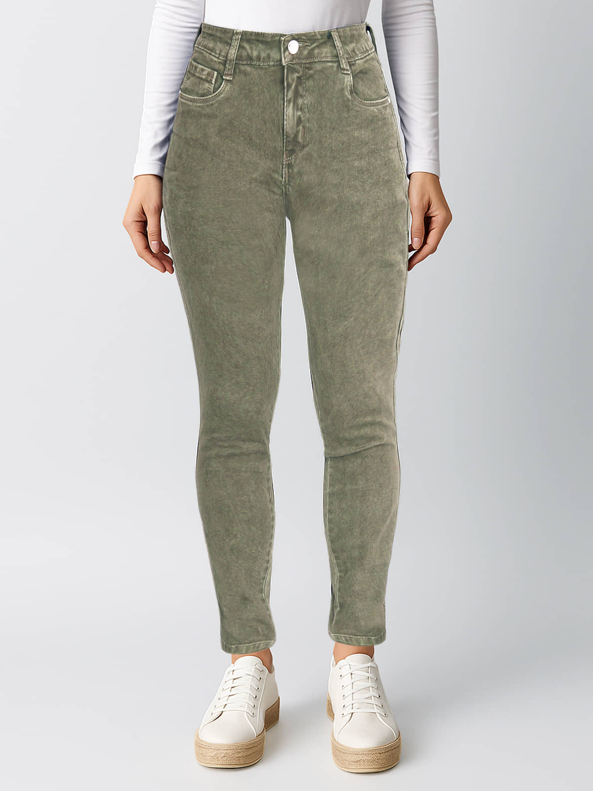 plounge Women's Slim Fit High-Rise Jeans ( Green ) - Jeans | Buy online on ZillyBuy