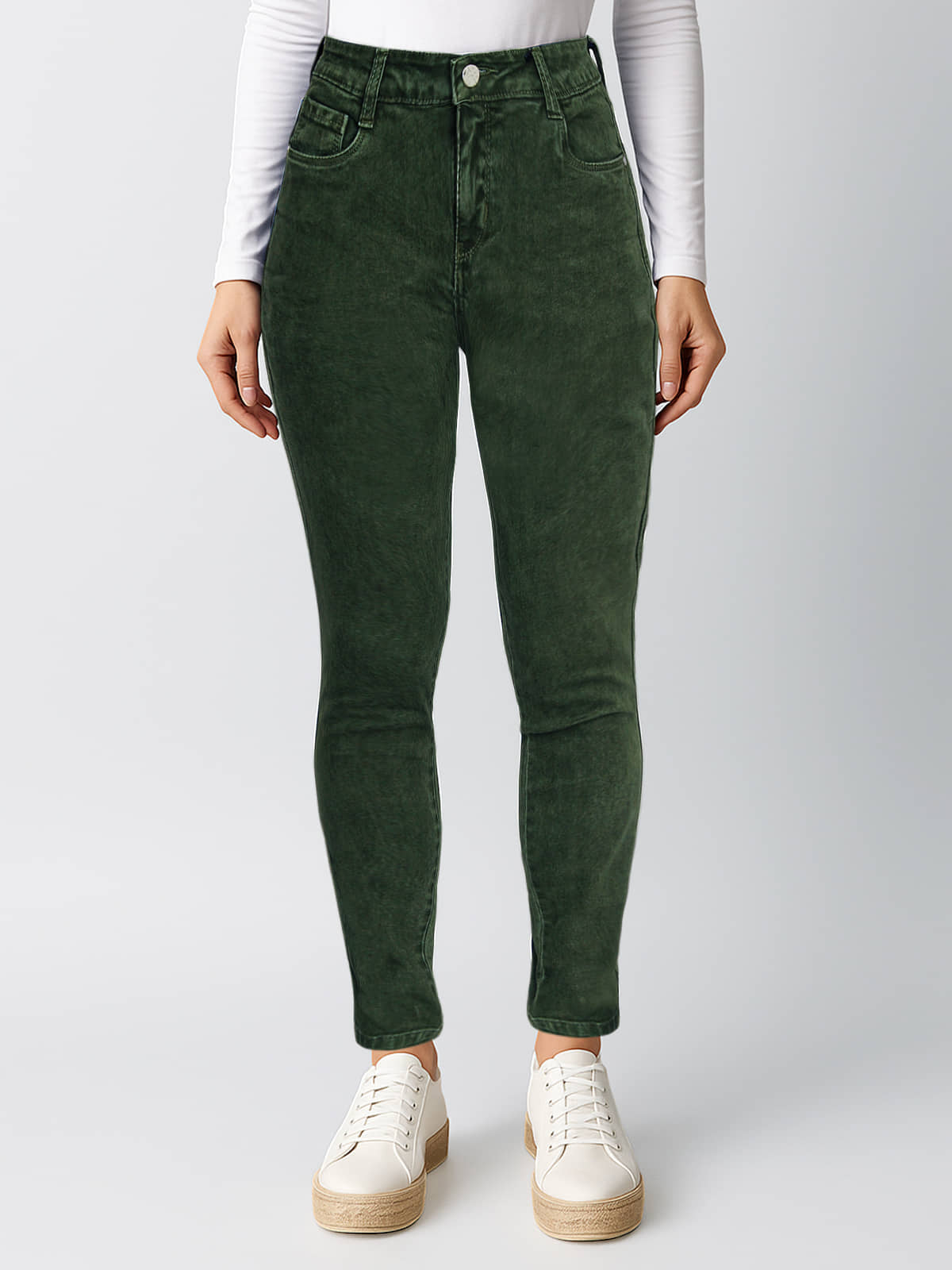 plounge Women's Slim Fit High-Rise Jeans ( Green ) - Jeans | Buy online on ZillyBuy
