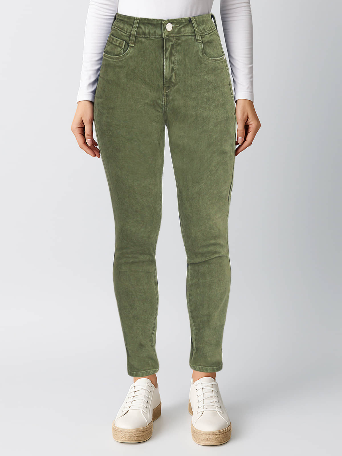 plounge Women's Slim Fit High-Rise Jeans ( Mint Green ) - Jeans | Buy online on ZillyBuy