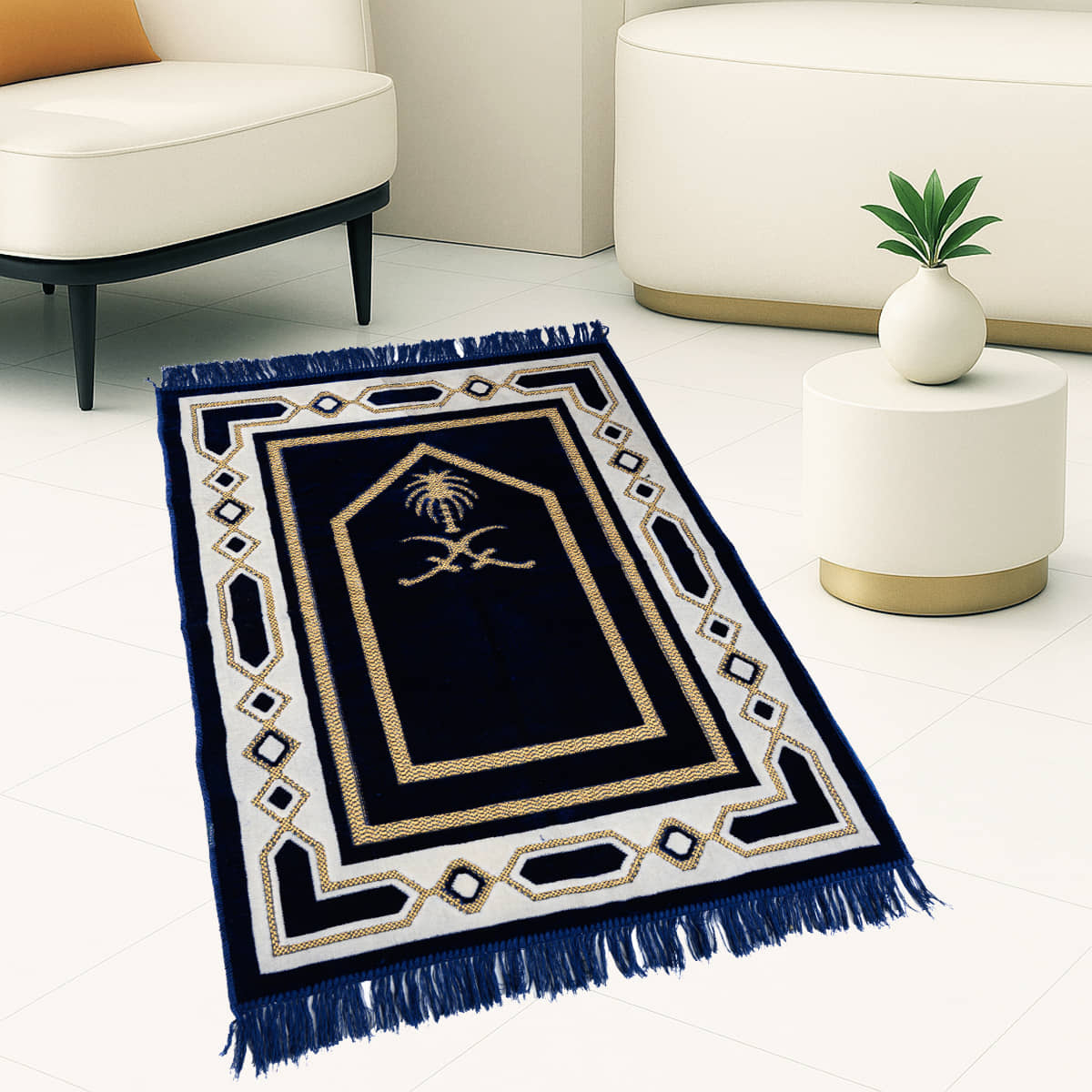 ADIRNY Blue Single Regular Velvet Prayer Mat ( 110 X 70 cm )