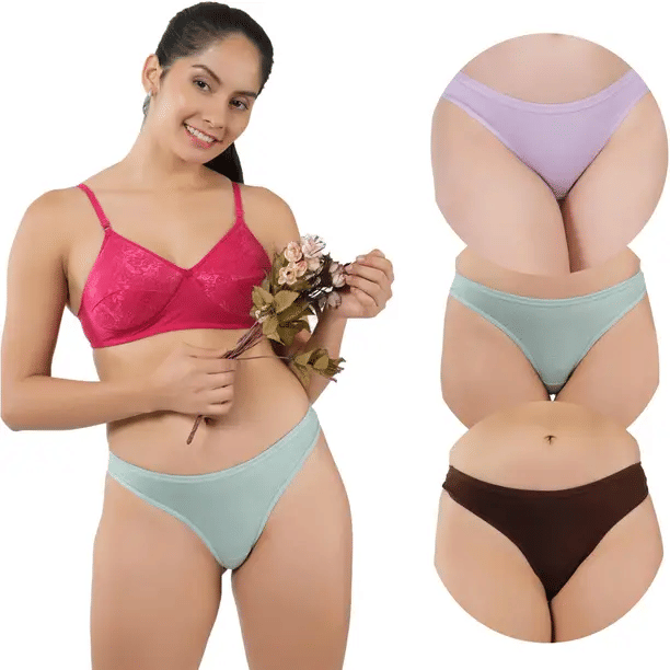 Bebron Pack of 3 Cotton Lycra Thongs For Women ( Multicolor1 )