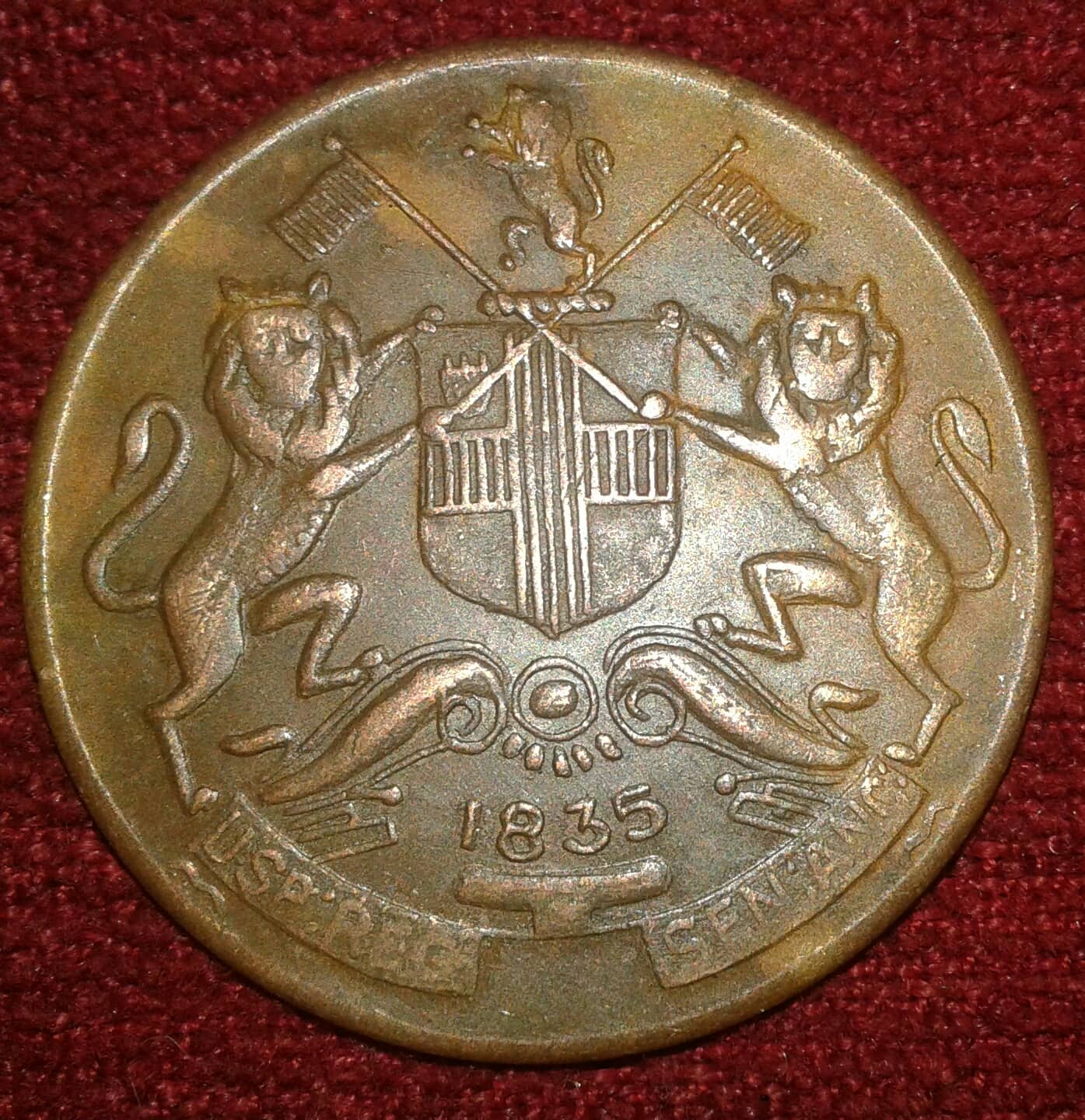 1835 EAST INDIA COMPANY ONE ANNA COPPER COIN
