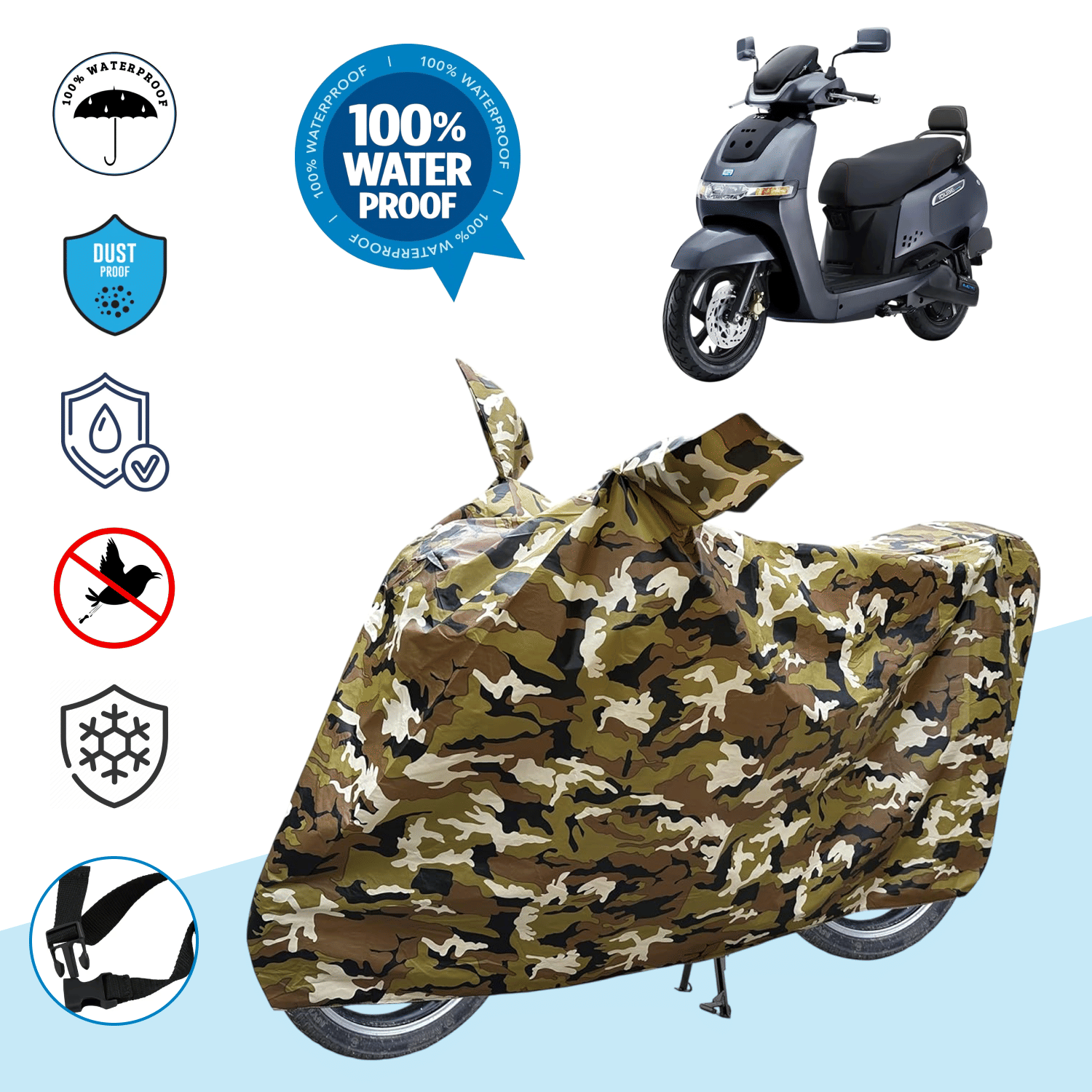 AKSMIT Bike Body Cover for TVS iQube Electric ( Pack of 1 ) , Jungle