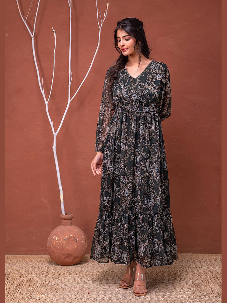Raabta Fashion Women Georgette A-line Dress ( Black ) Raabta Fashion Women Georgette A-line Dress ( Black )
